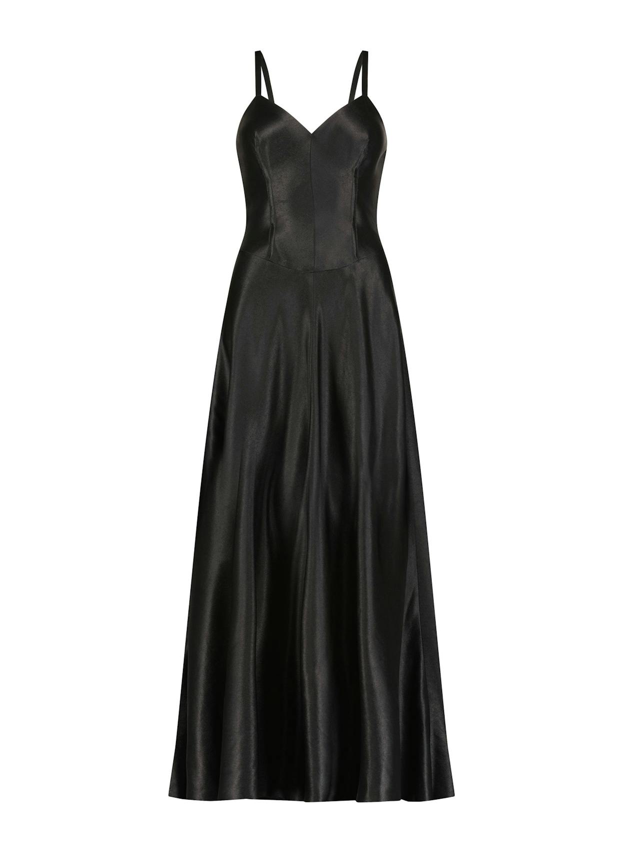 Black satin swing dress