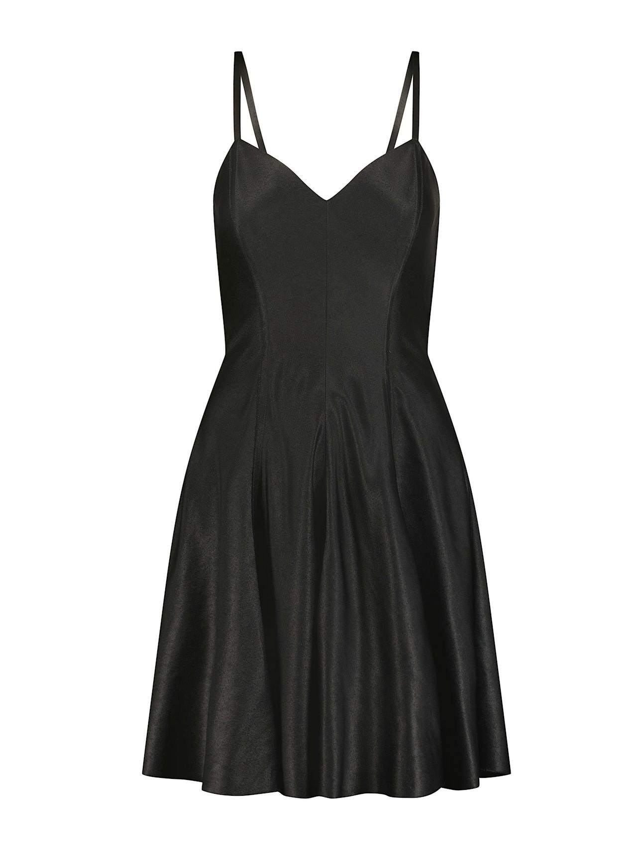 Black satin mini swing dress