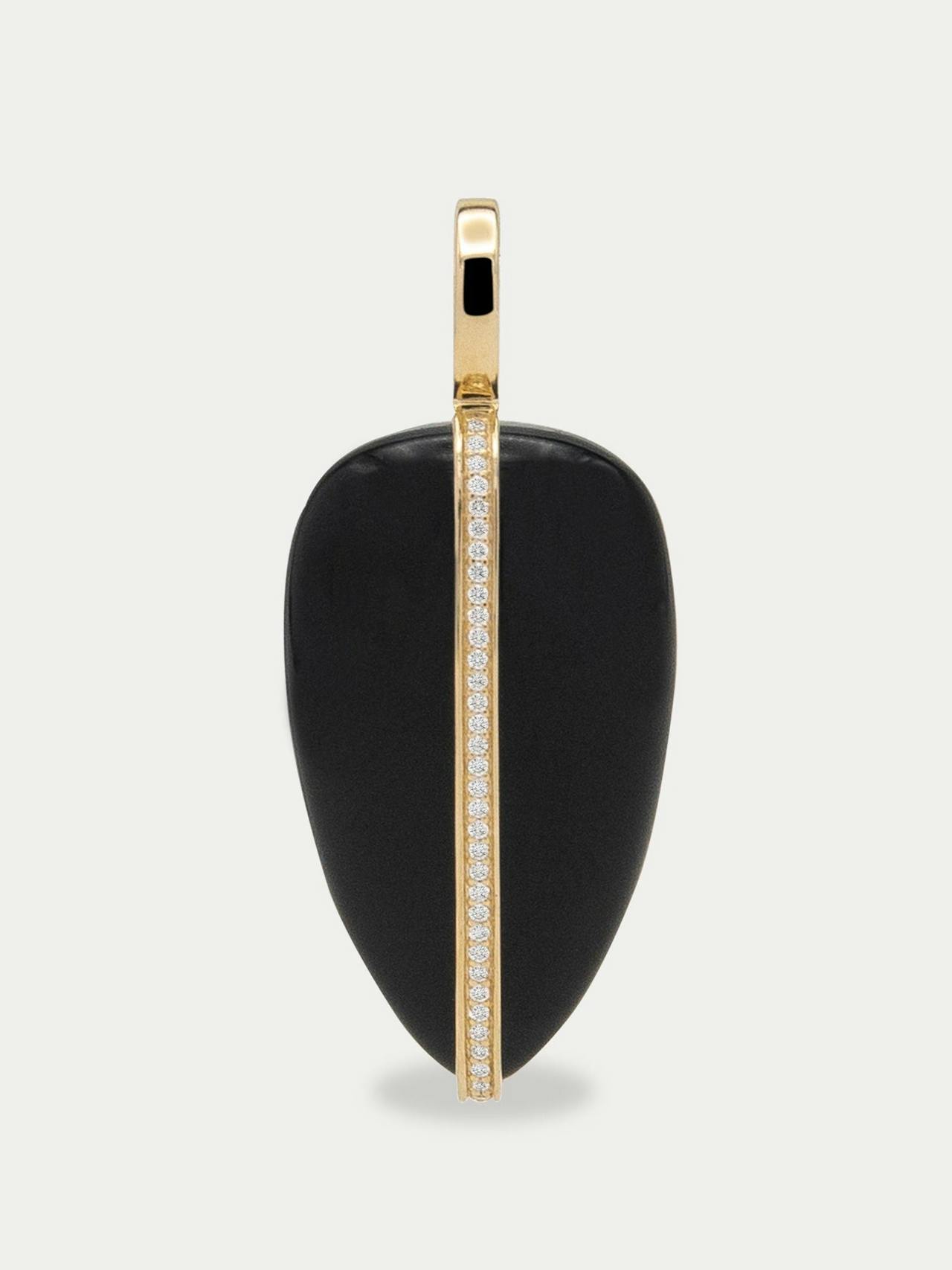 Large black onyx diamond pebble pendant | 14K