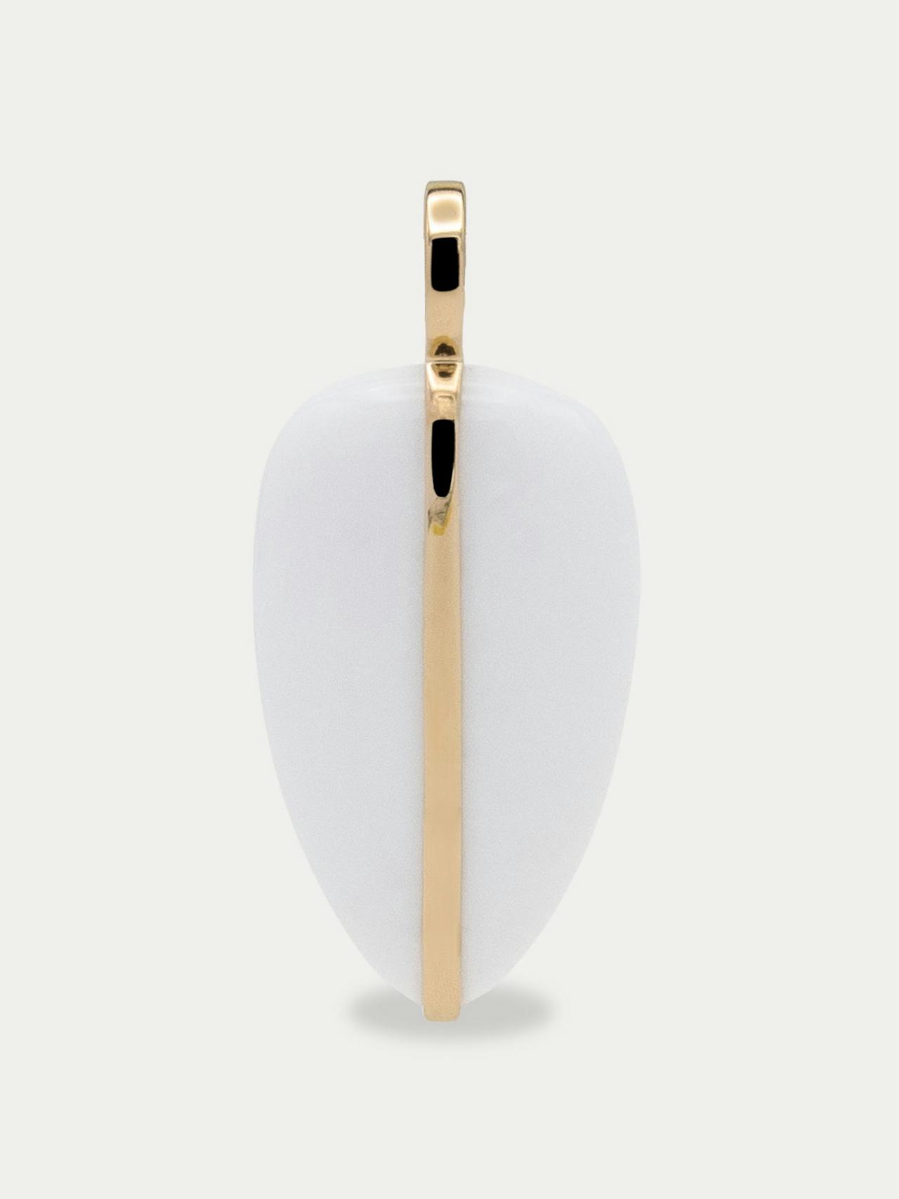 Large white agate pebble pendant | 14K