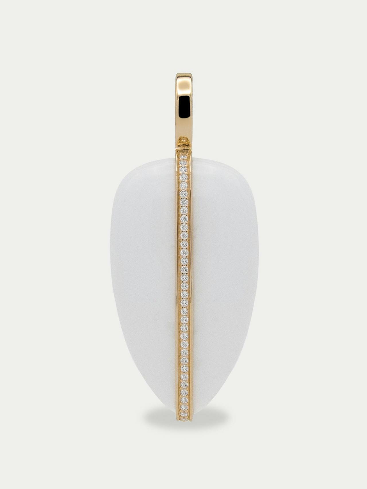 Large white agate diamond pebble pendant | 14K