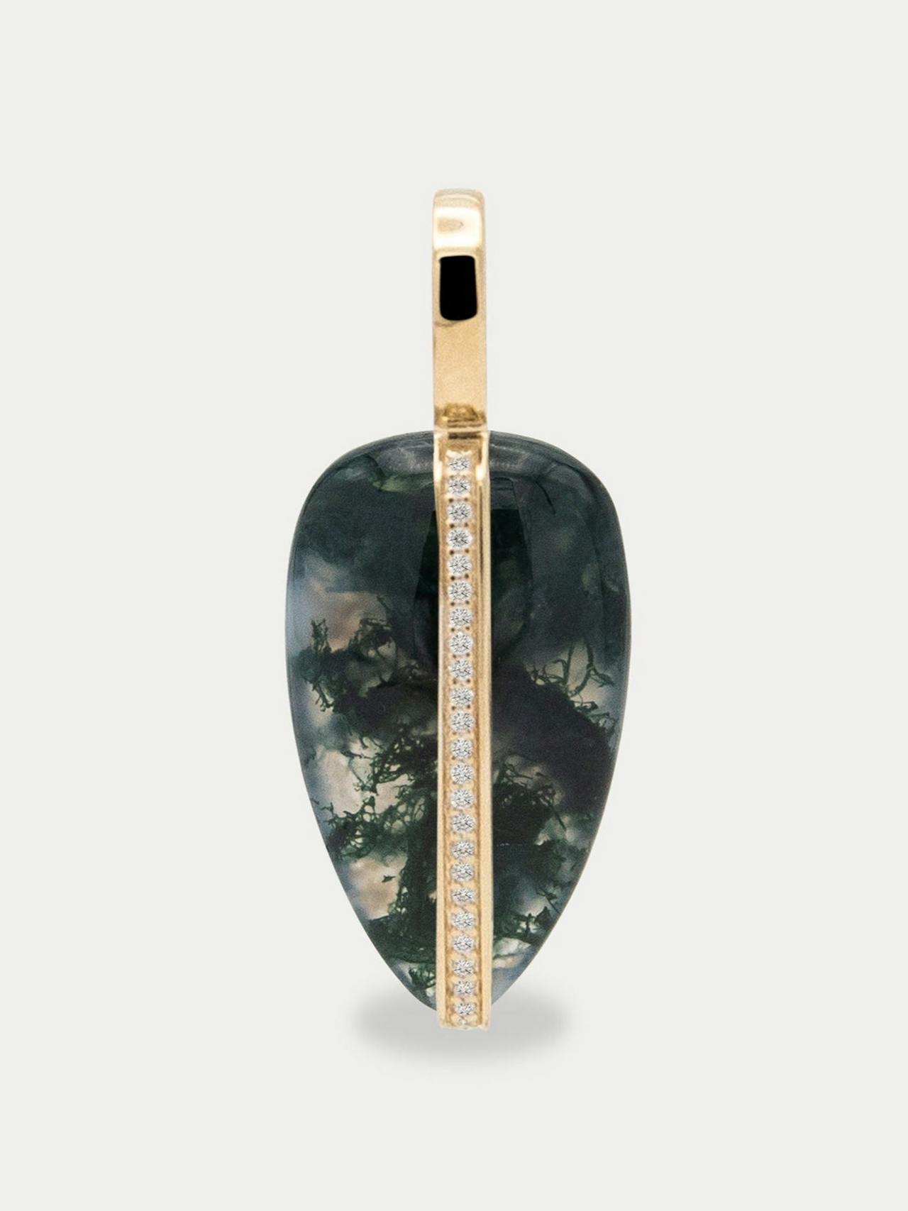 Moss Agate small diamond pebble pendant | 14K