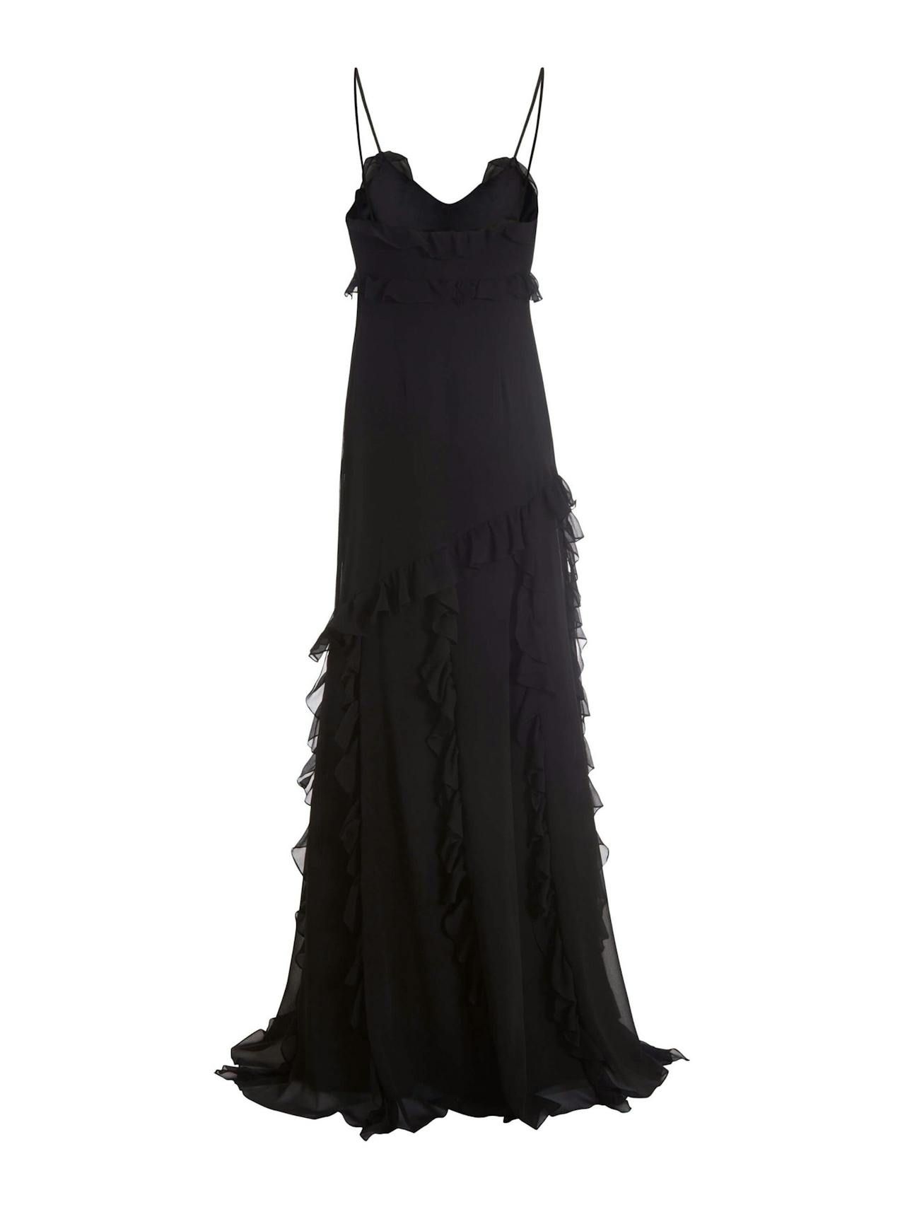 Contessa black crinkle chiffon ruffle gown