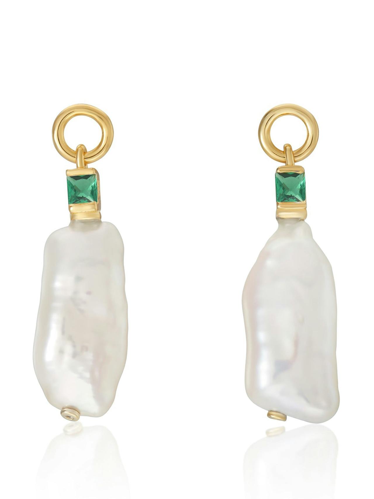 Emily baroque pearl drop earrings with emerald green Stone