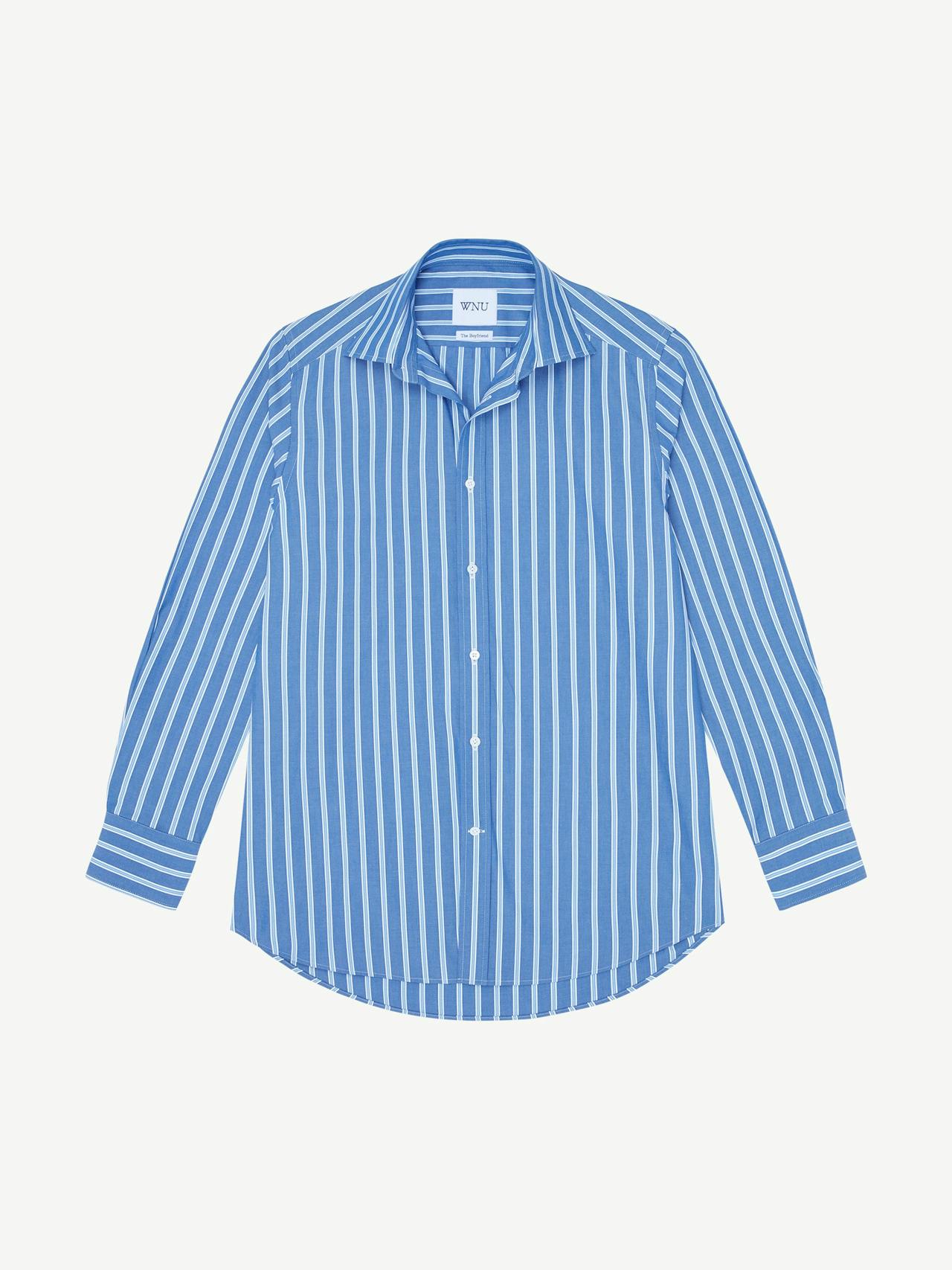 The Blue Multi Stripe fine poplin Boyfriend shirt
