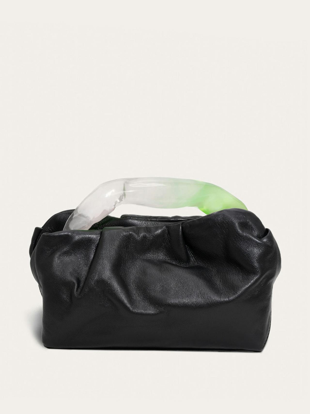 Lime Resin and black leather clutch bag