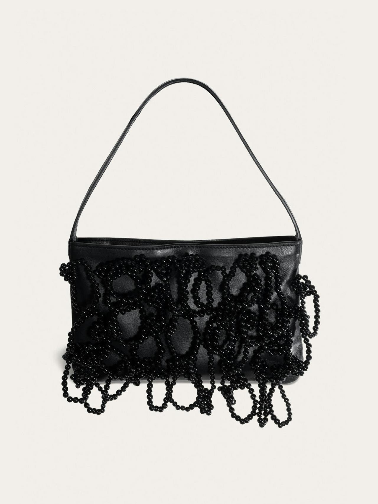 Pearl and black leather handbag