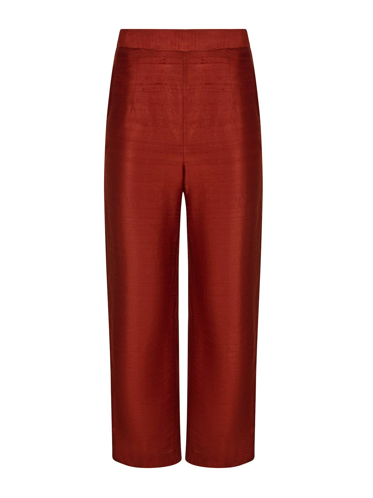 Red mulberry silk cropped trousers