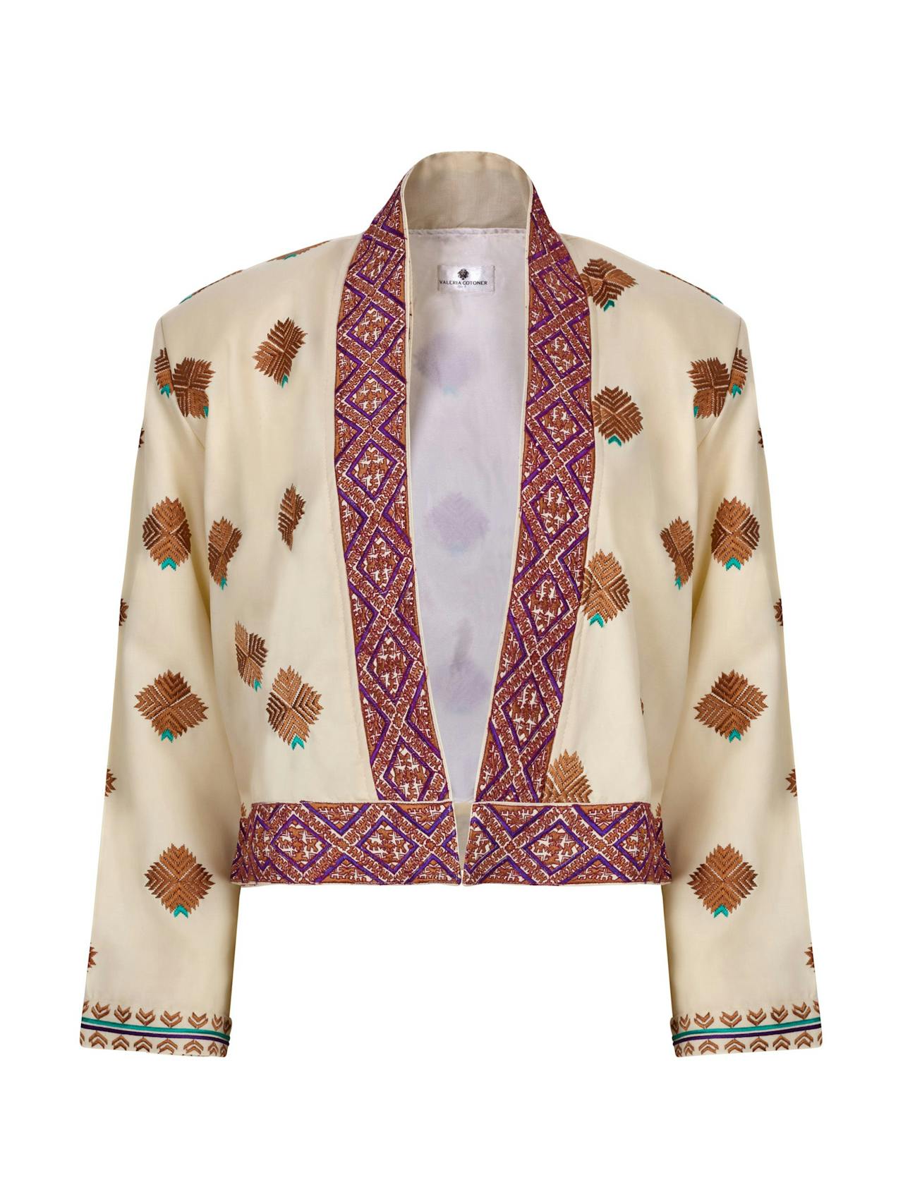 White wool Phulkaari embroidered bolero jacket