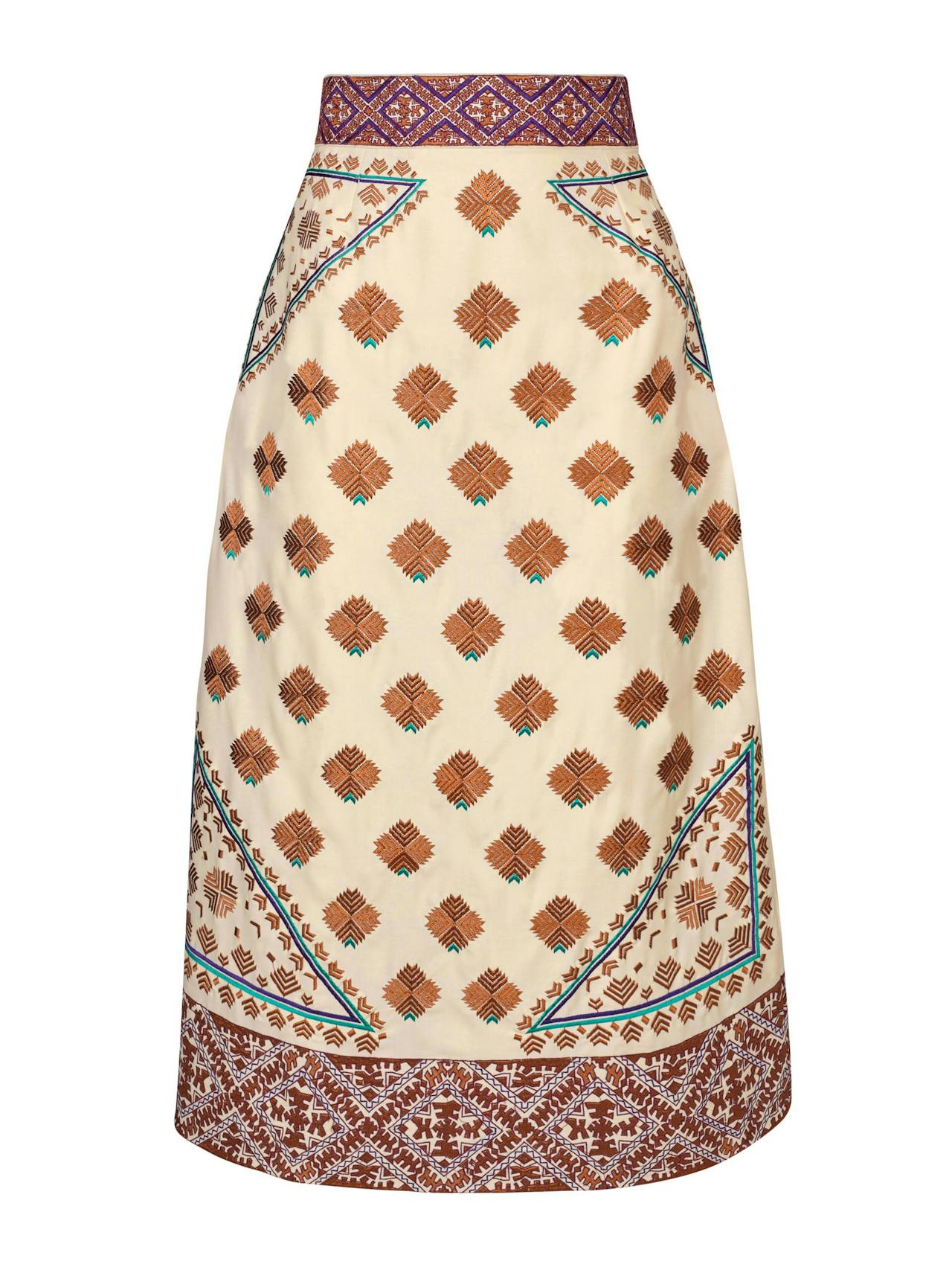White wool Phulkaari embroidered skirt