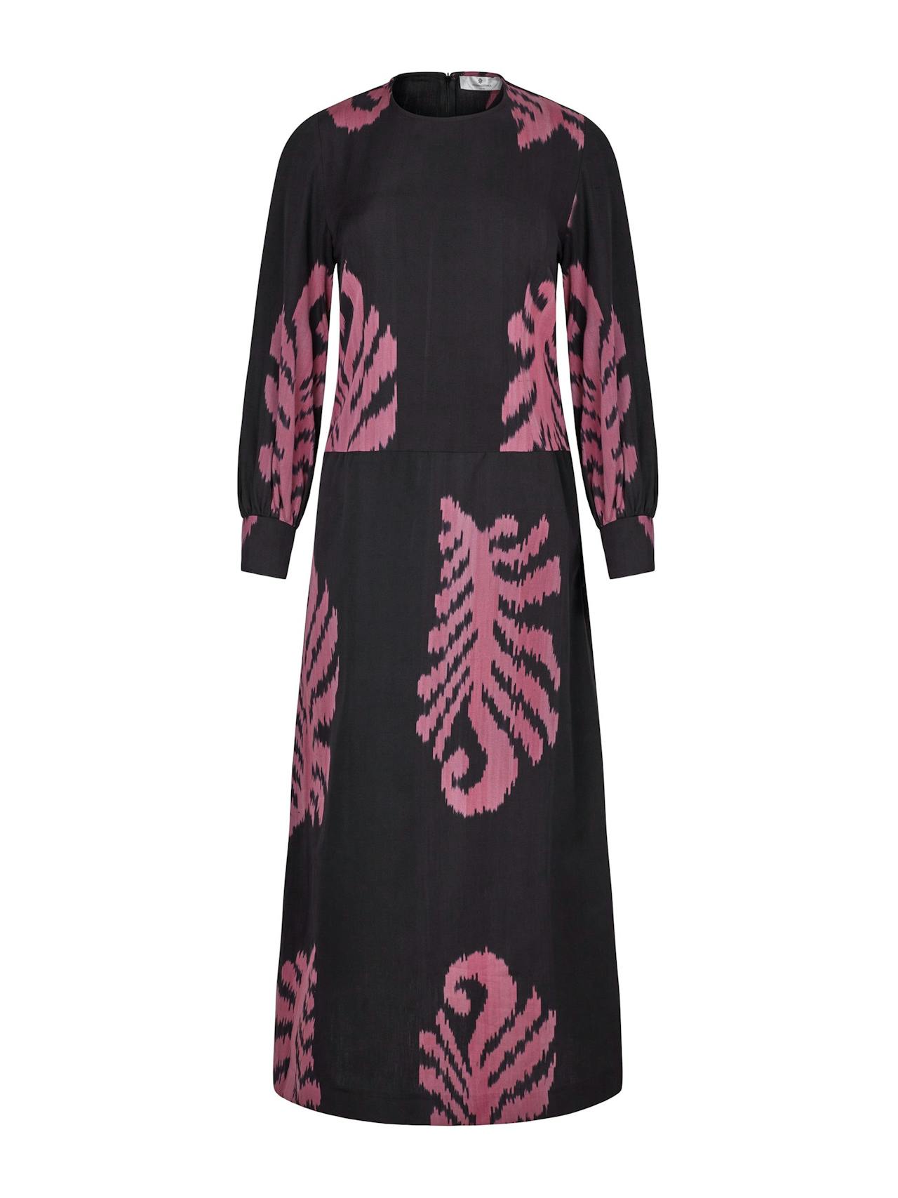 Black cotton mulberry silk Ikat dress