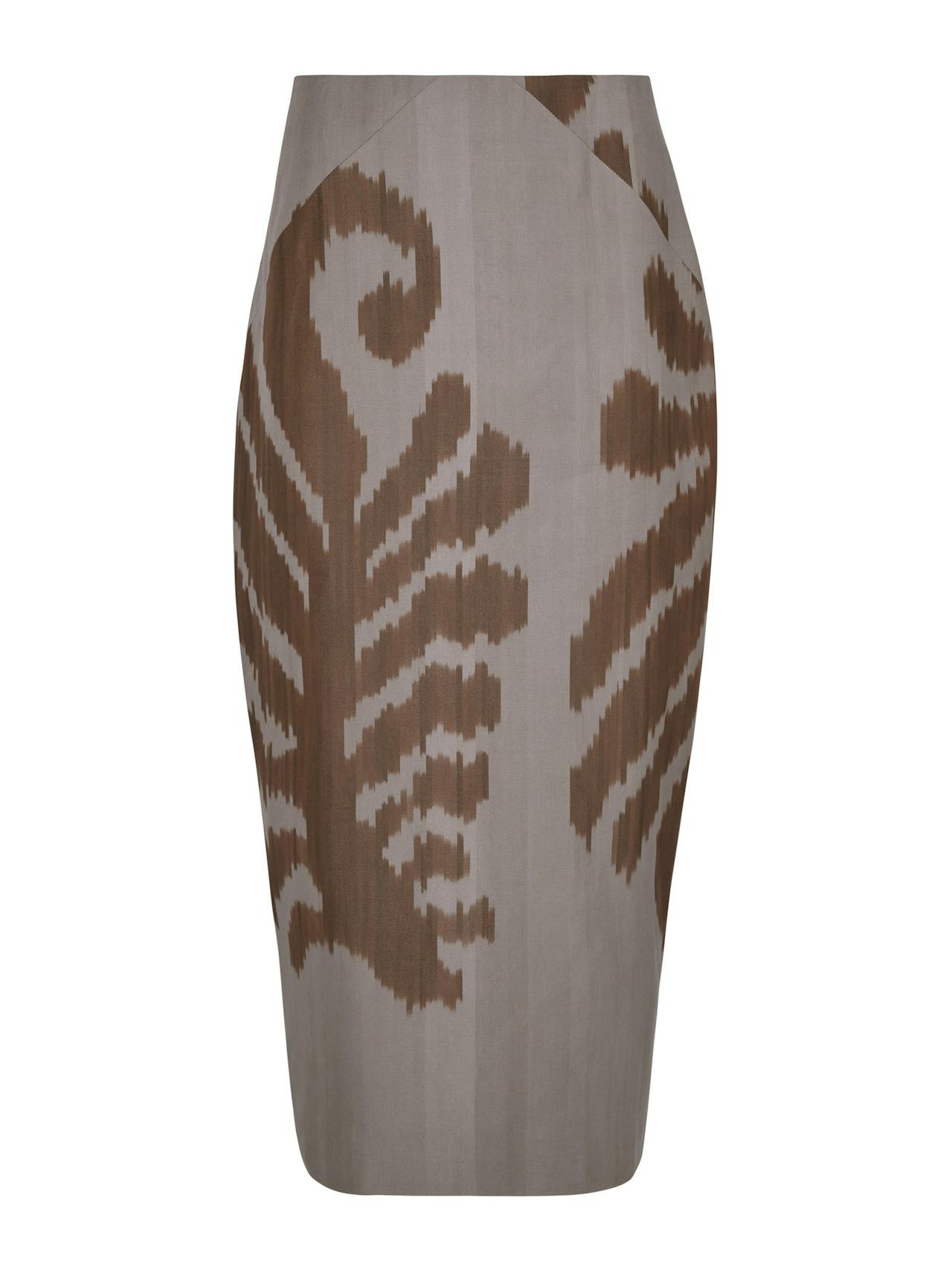 Grey and brown mulberry silk Ikat skirt