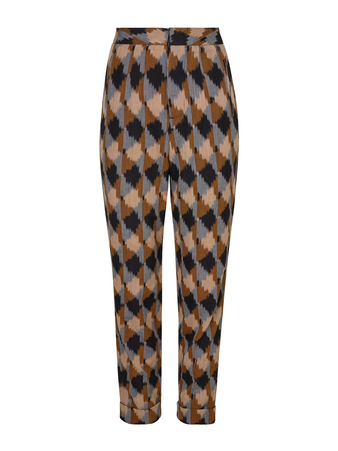 Brown cotton mulberry silk Ikat trousers