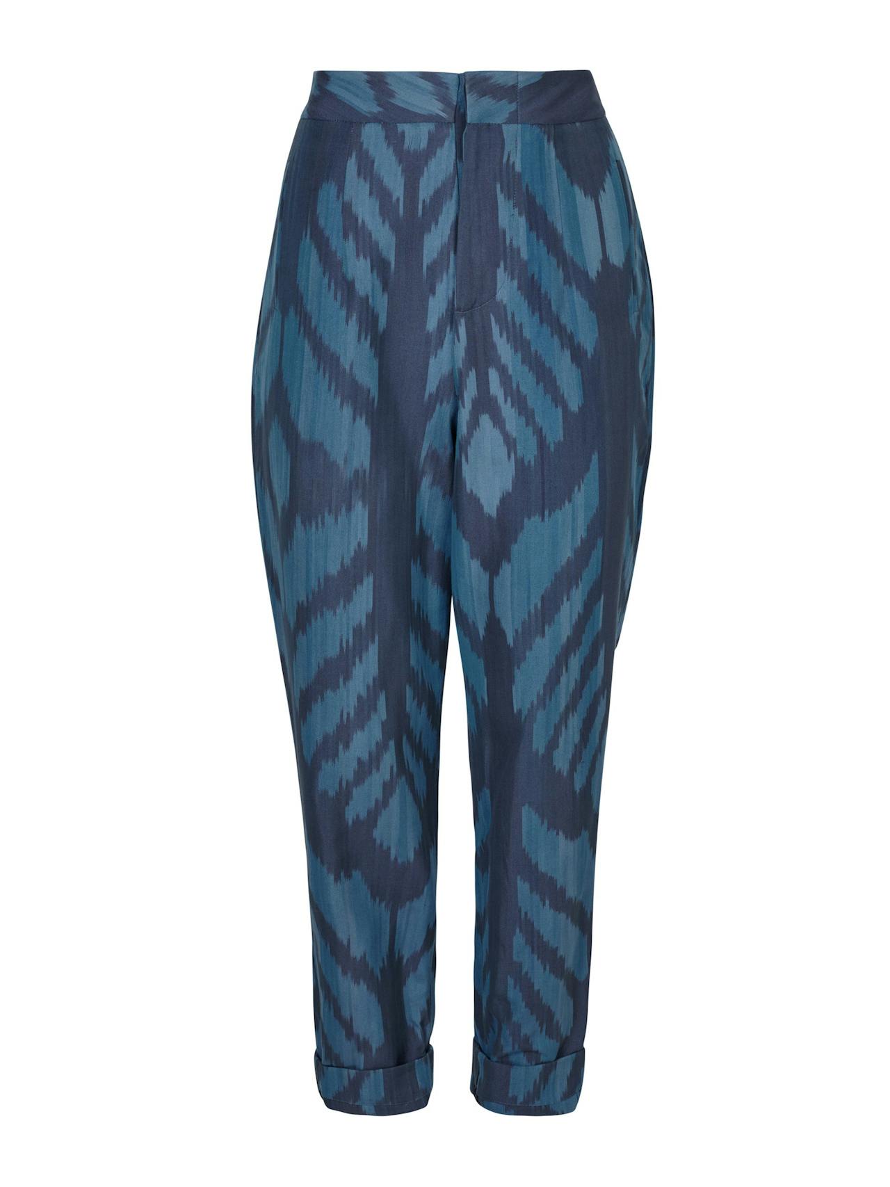 Blue cotton mulberry silk Ikat trousers