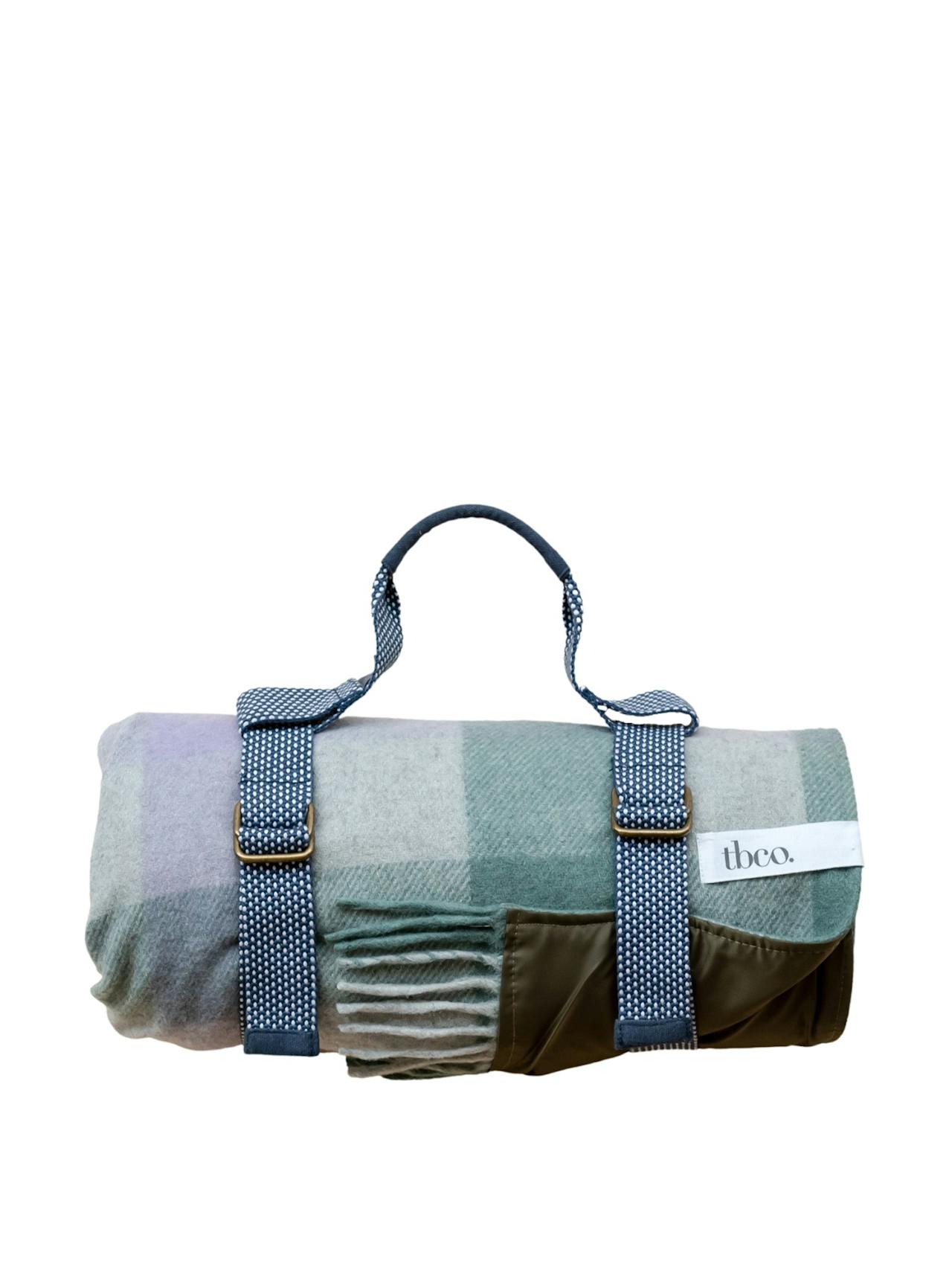 Sage gradient gingham recycled wool picnic blanket