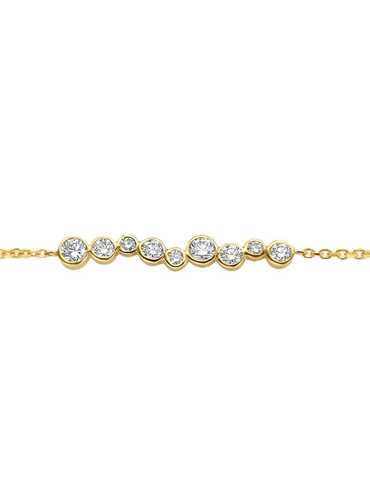 The chain cord made from 18k recycled solid gold, meets 9 circular diamond drops, also encased in 18k recycled solid gold. 