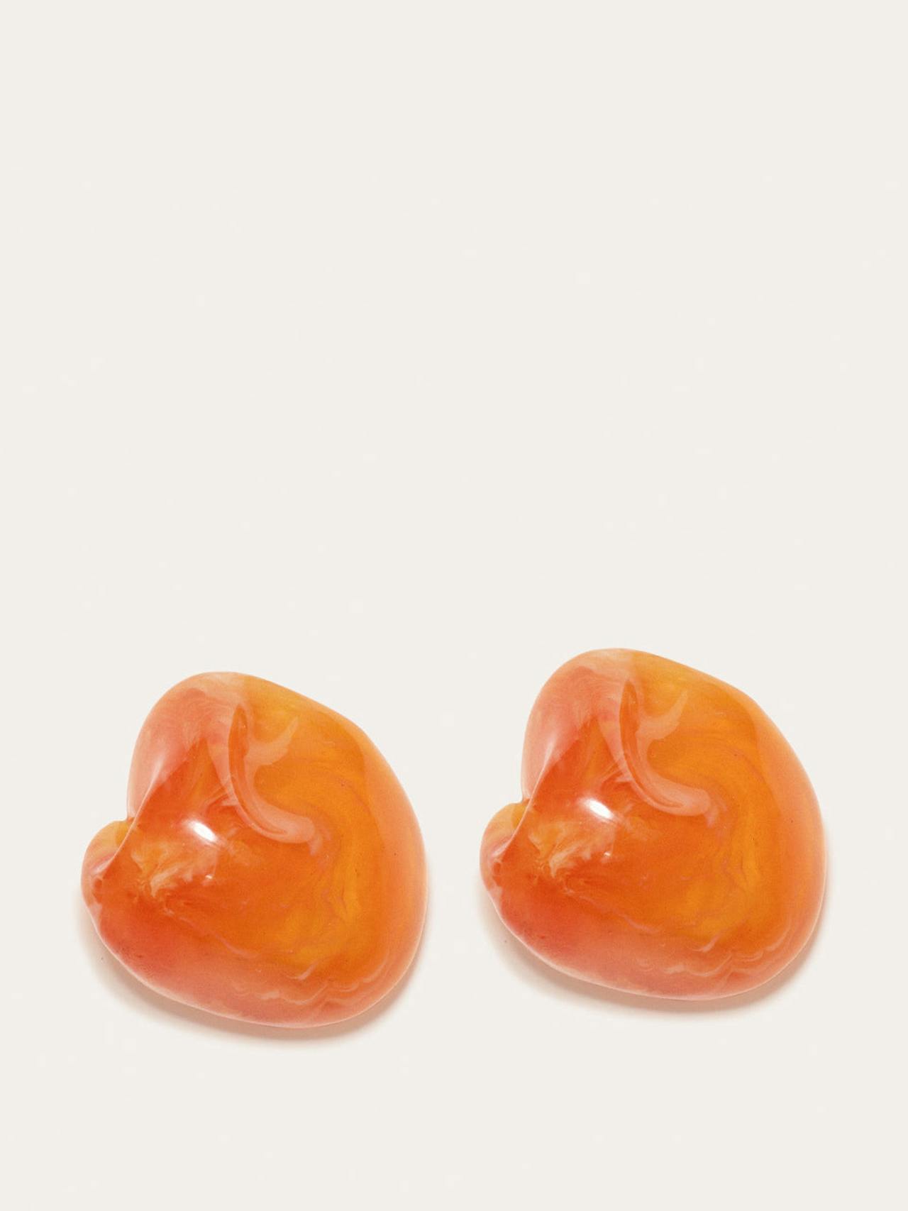 Randomised Organic Shape orange bio resin and gold vermeil earrings