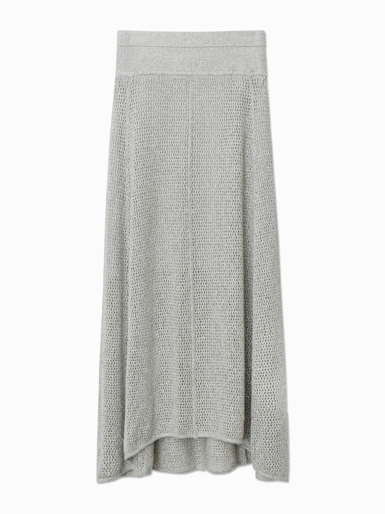 Silver mesh midi flare skirt