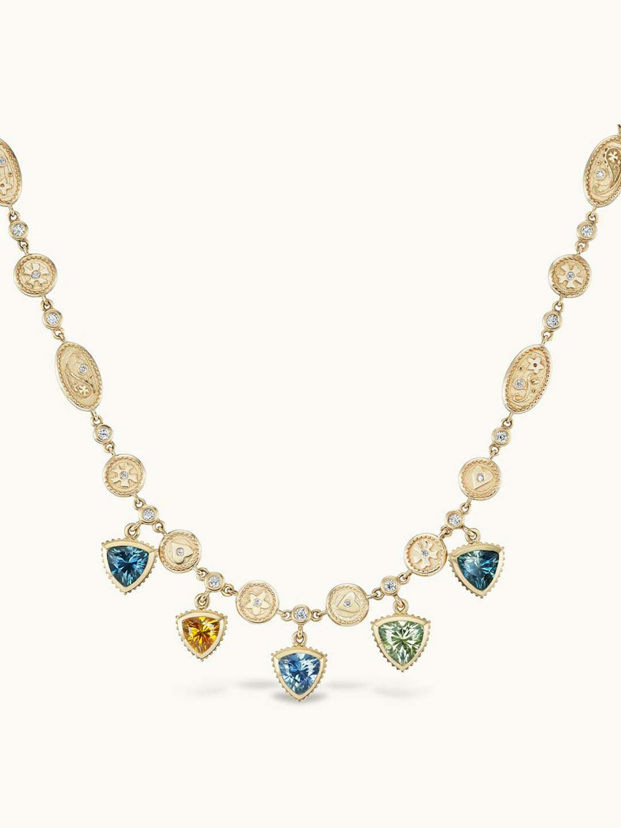 Montana sapphire trillion necklace