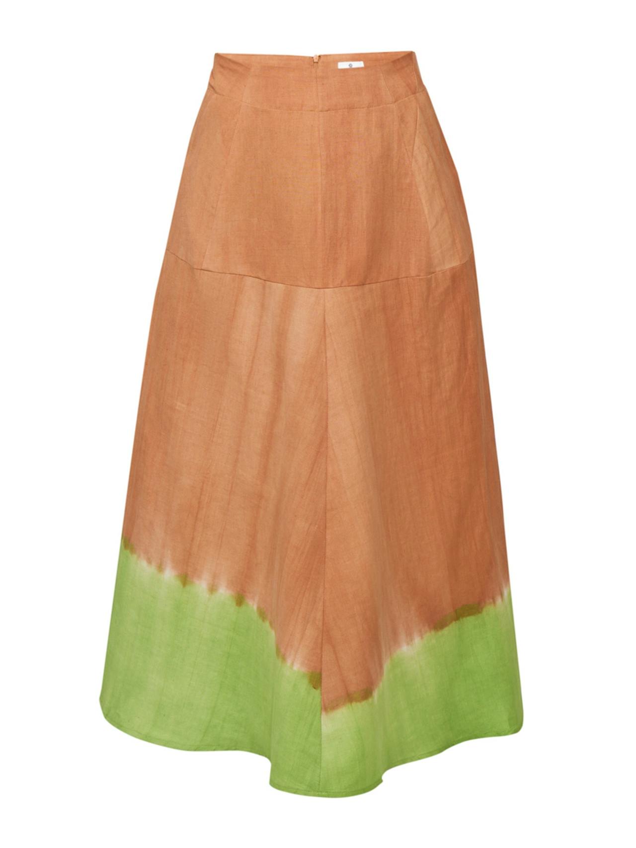 Orange and green cotton-linen midi skirt