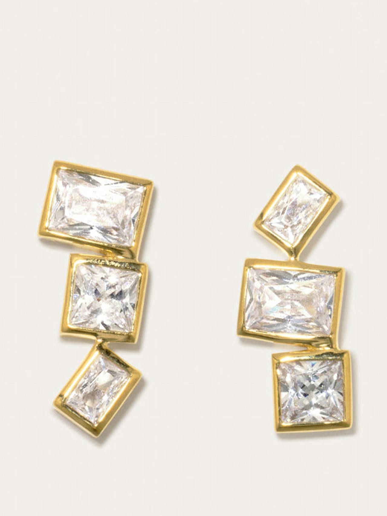 "How to Get a Low Score at Tetris" cubic zirconia and recycled gold vermeil earrings