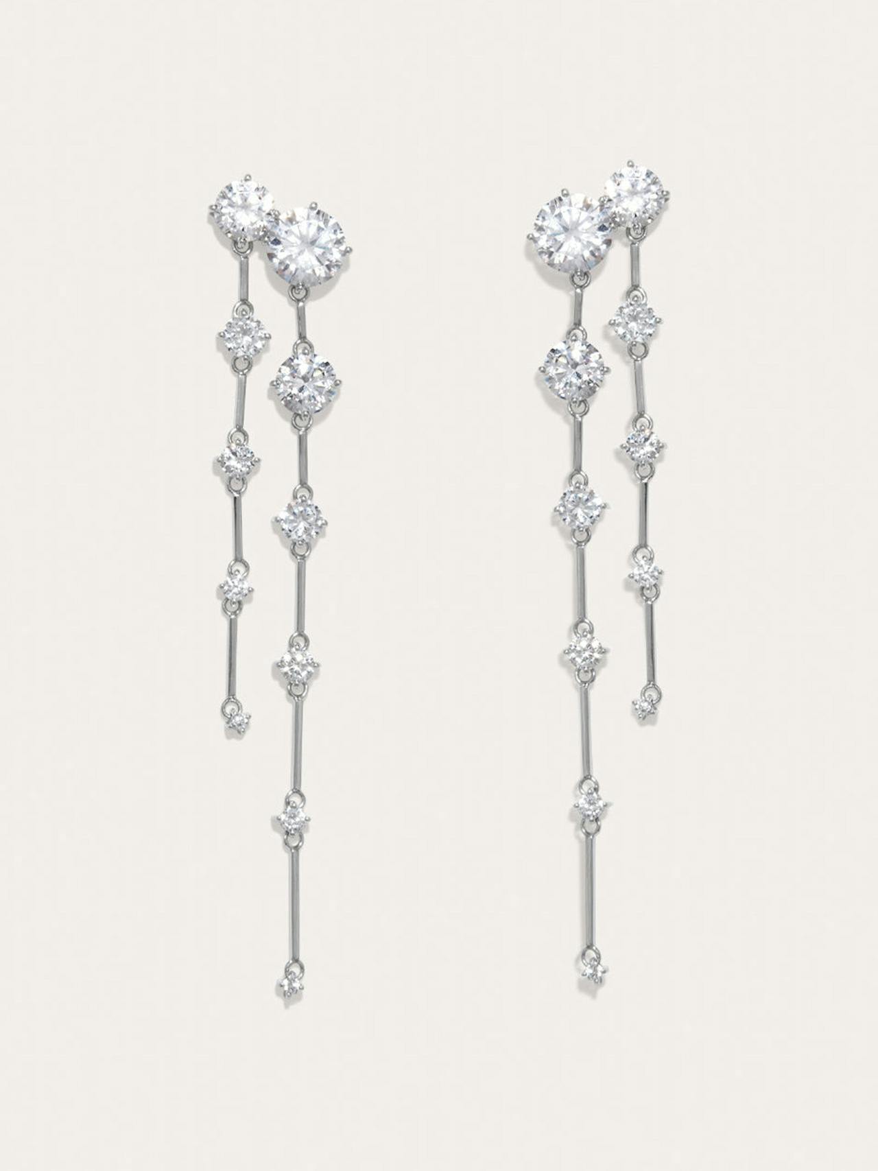 Orbiting cubic zirconia and rhodium plated earrings