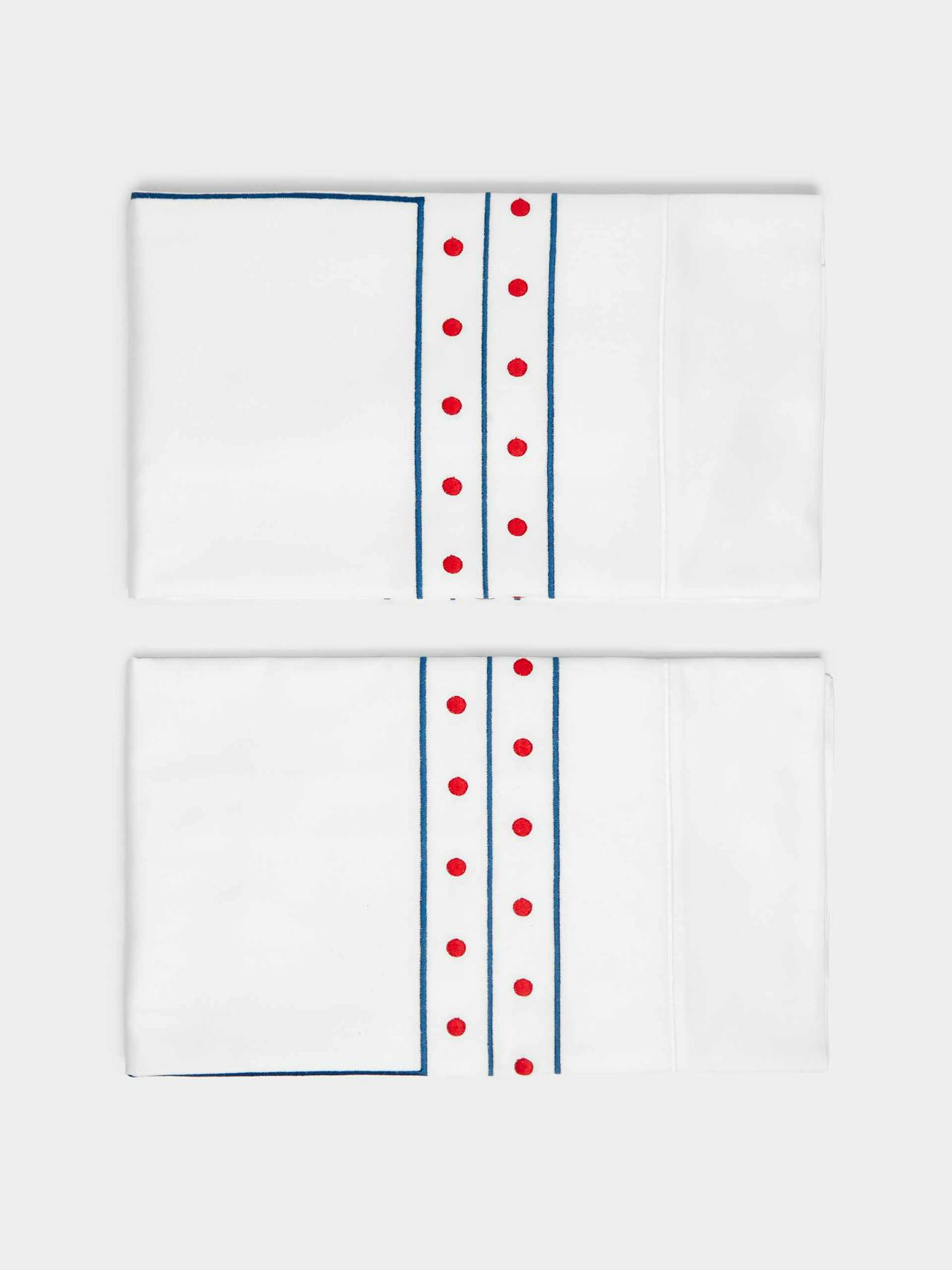 Stripes & dots embroidered cotton king-size pillowcases