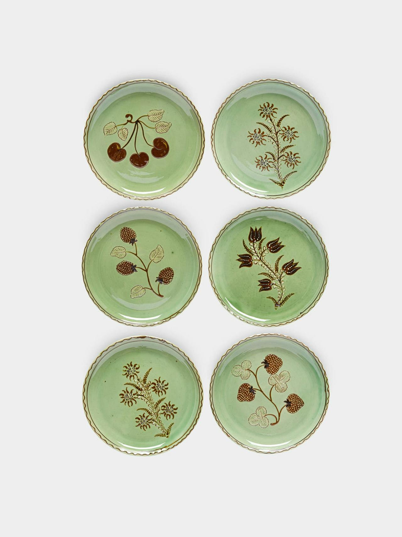Flowers and fruits hand-painted ceramic small plates (set of 6)