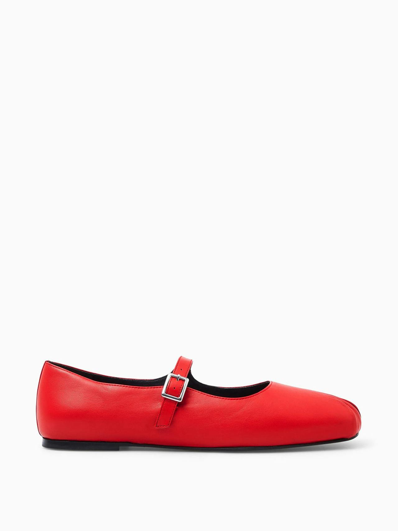 Pleated leather Mary-Jane ballet flats