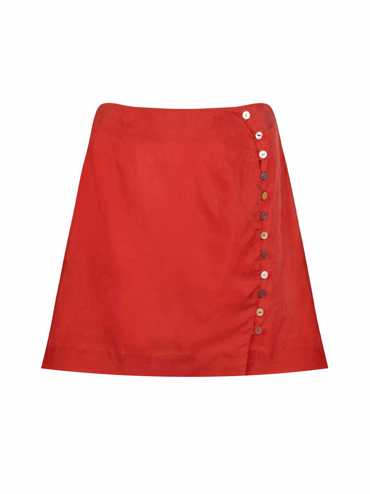 Morganne red skirt with mother of pearl detail