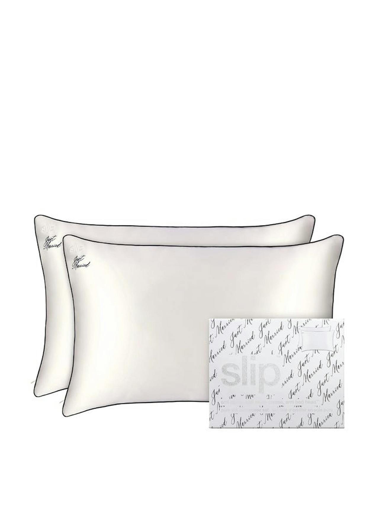 Just Married pure silk queen pillowcase duo