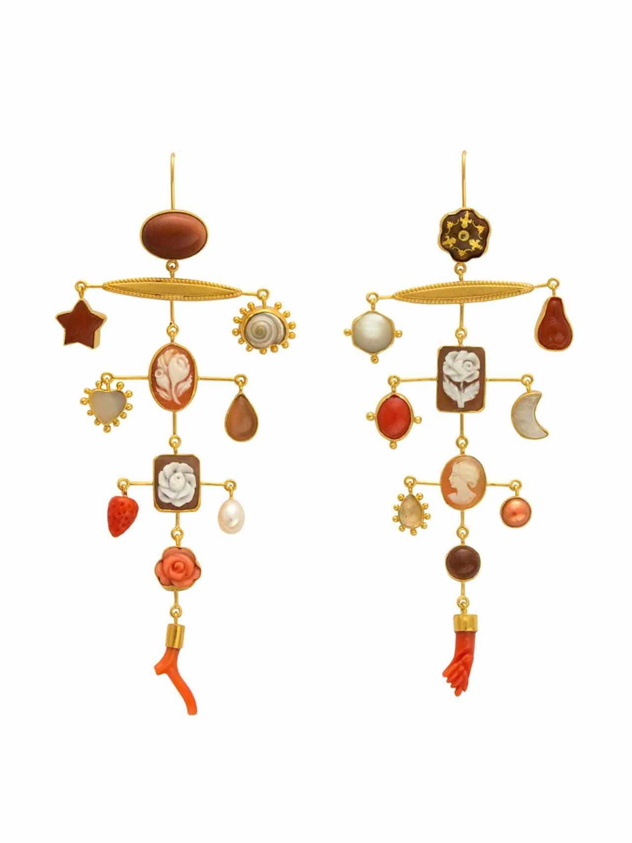 Multilayer balance cameo and coral drop earrings