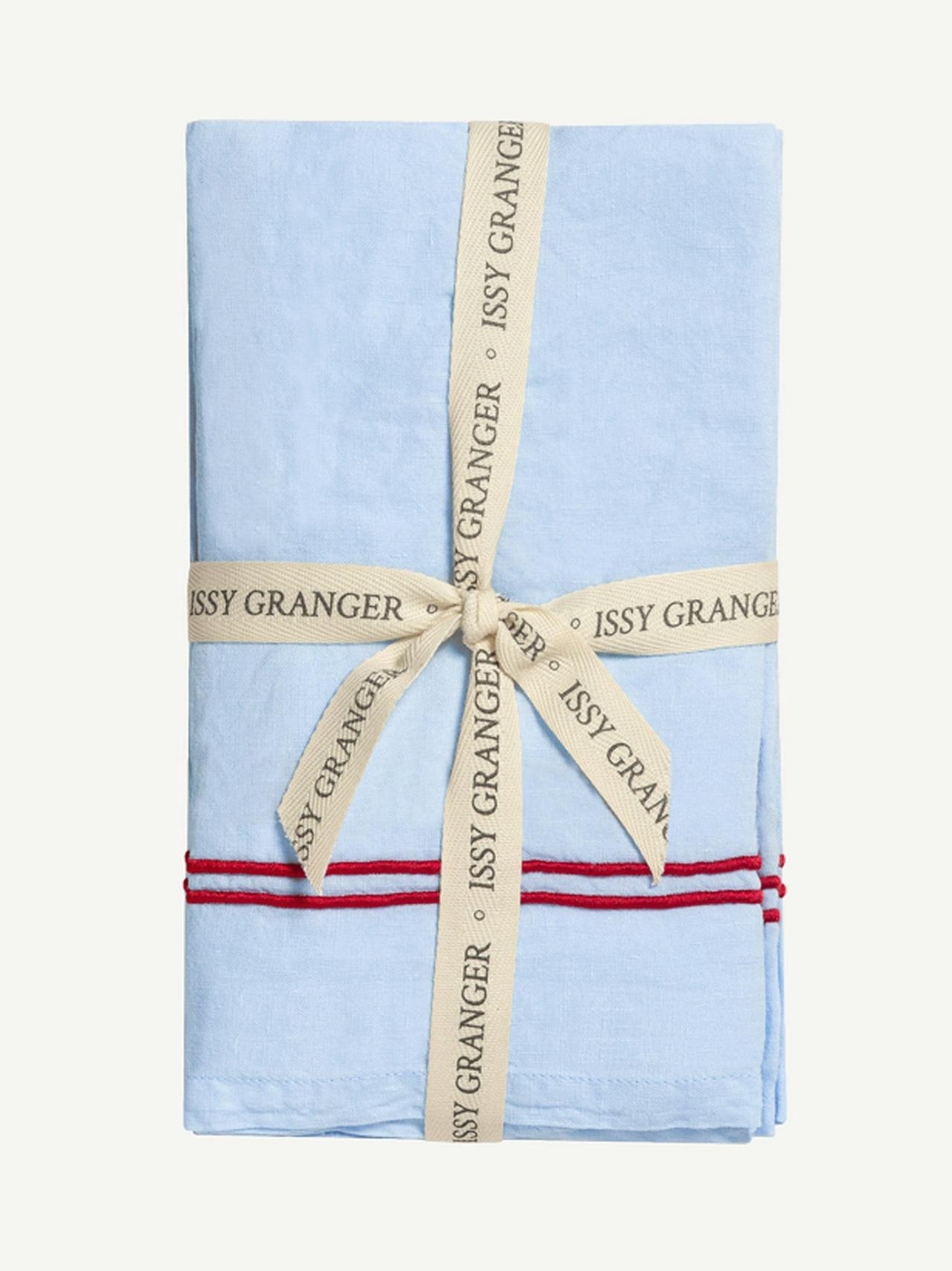 Blue double piped linen napkins