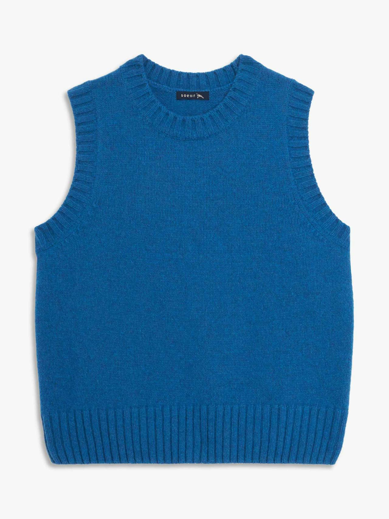 Blue ribbed sleeveless jumper