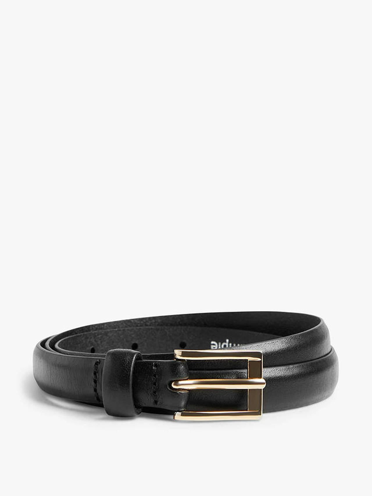 Square buckle narrow leather belt