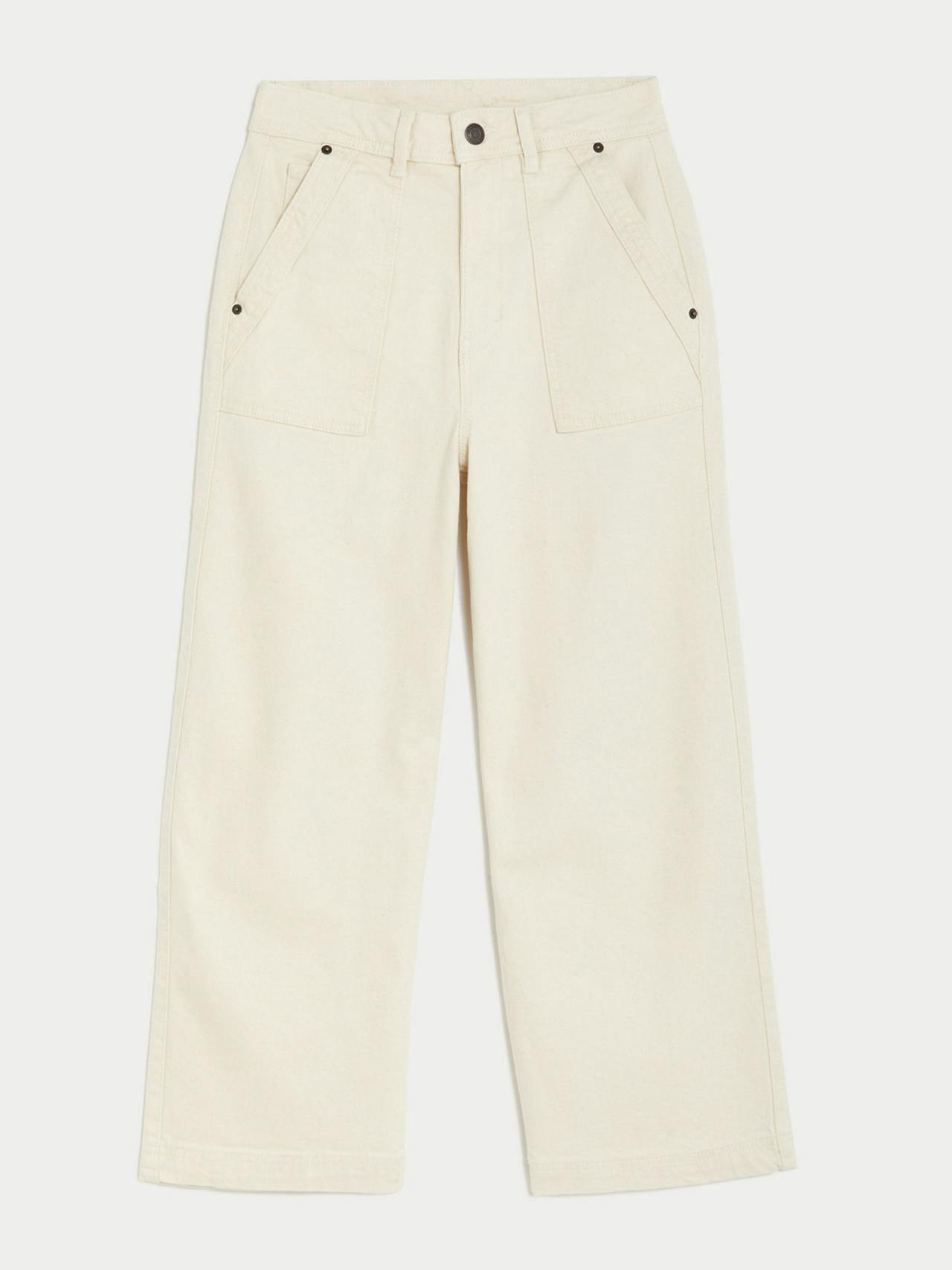 White high-waisted wide-leg cropped jeans