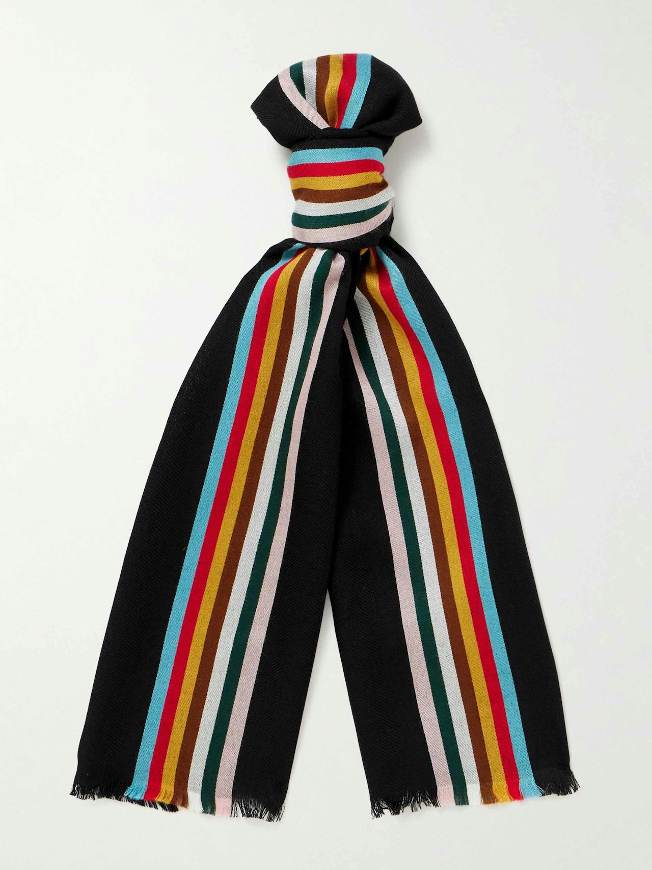 Frayed striped virgin wool-blend scarf