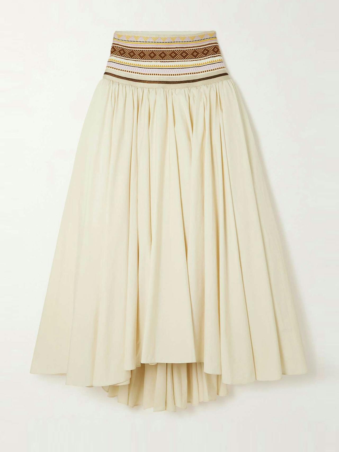 Sadu asymmetric jacquard-trimmed cotton-blend poplin maxi skirt