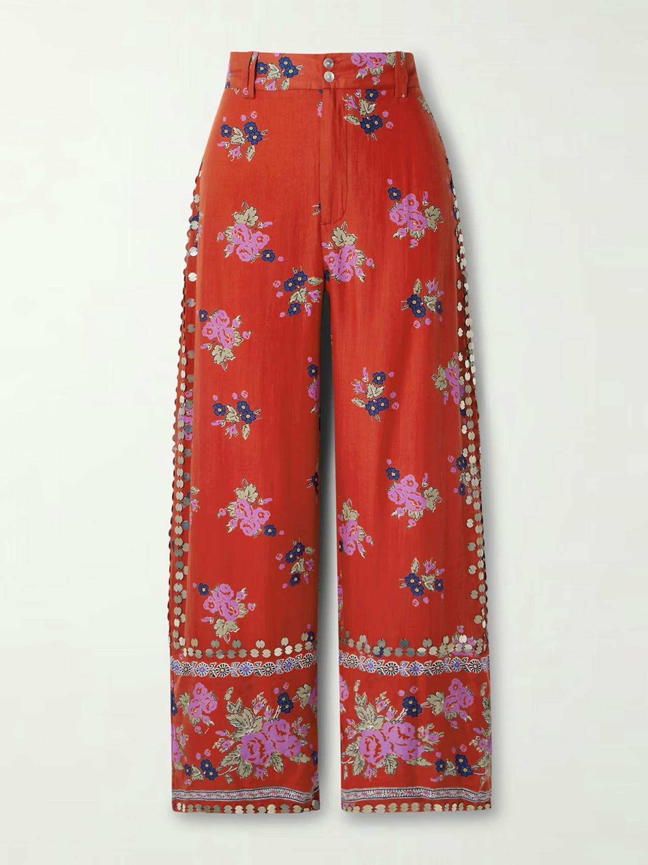 Scout embellished floral-print Lyocell straight-leg pants