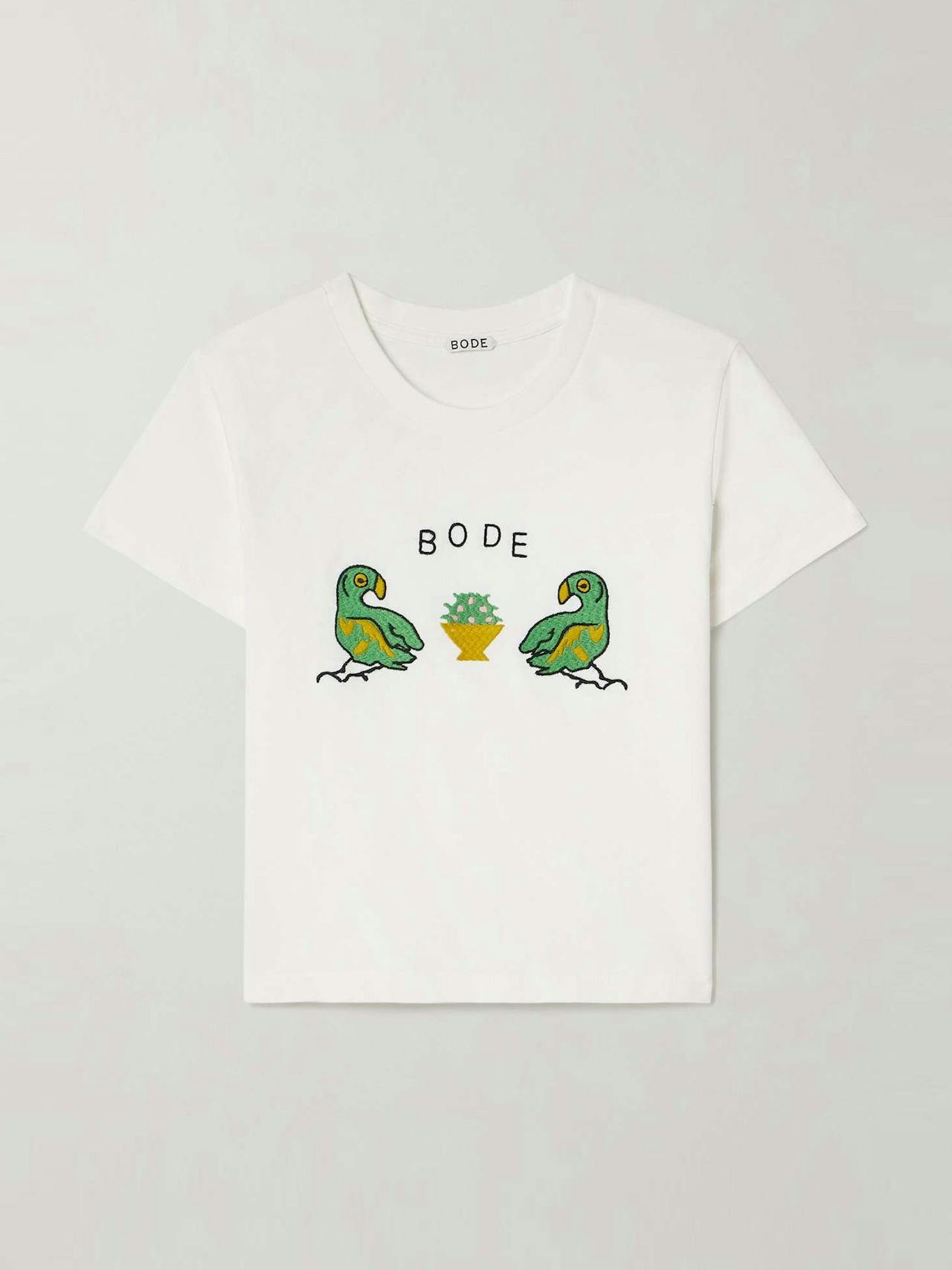 Twin Parakeet embroidered cotton-jersey T-shirt