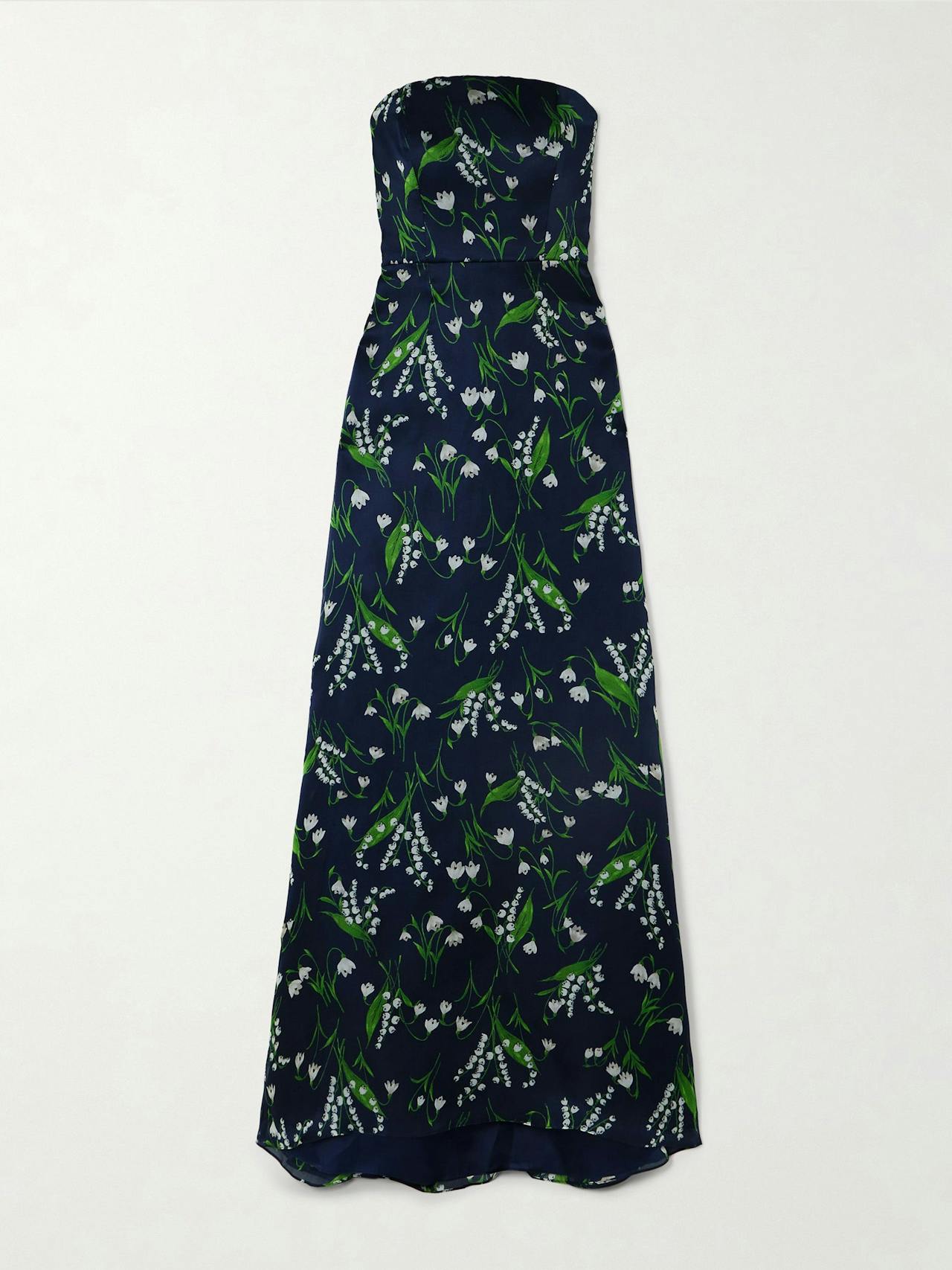 Strapless floral-print silk-satin gown