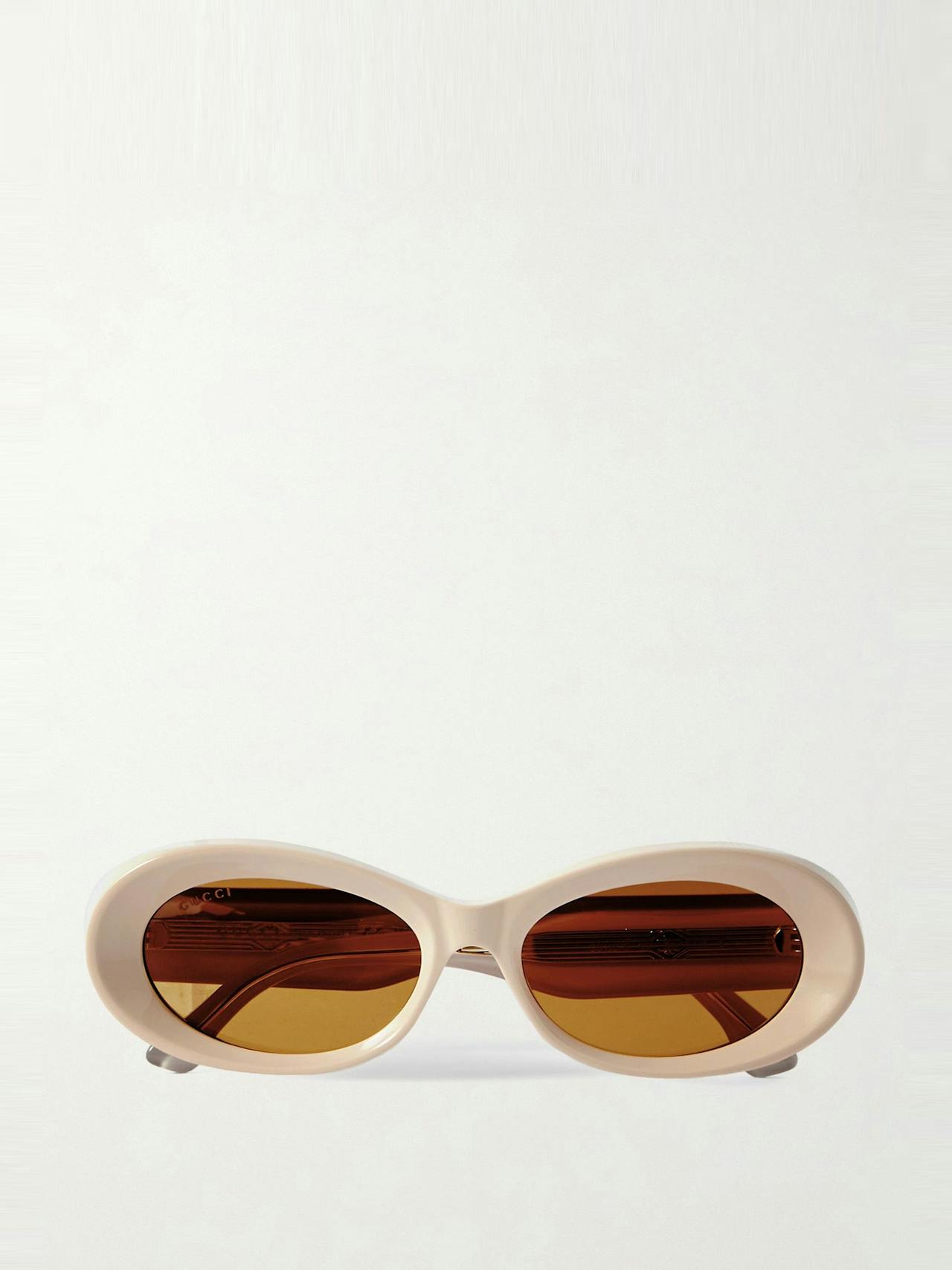 Oval-frame embellished acetate sunglasses