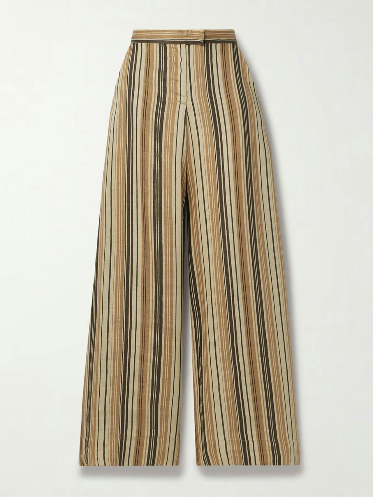 Striped linen-blend wide-leg pants