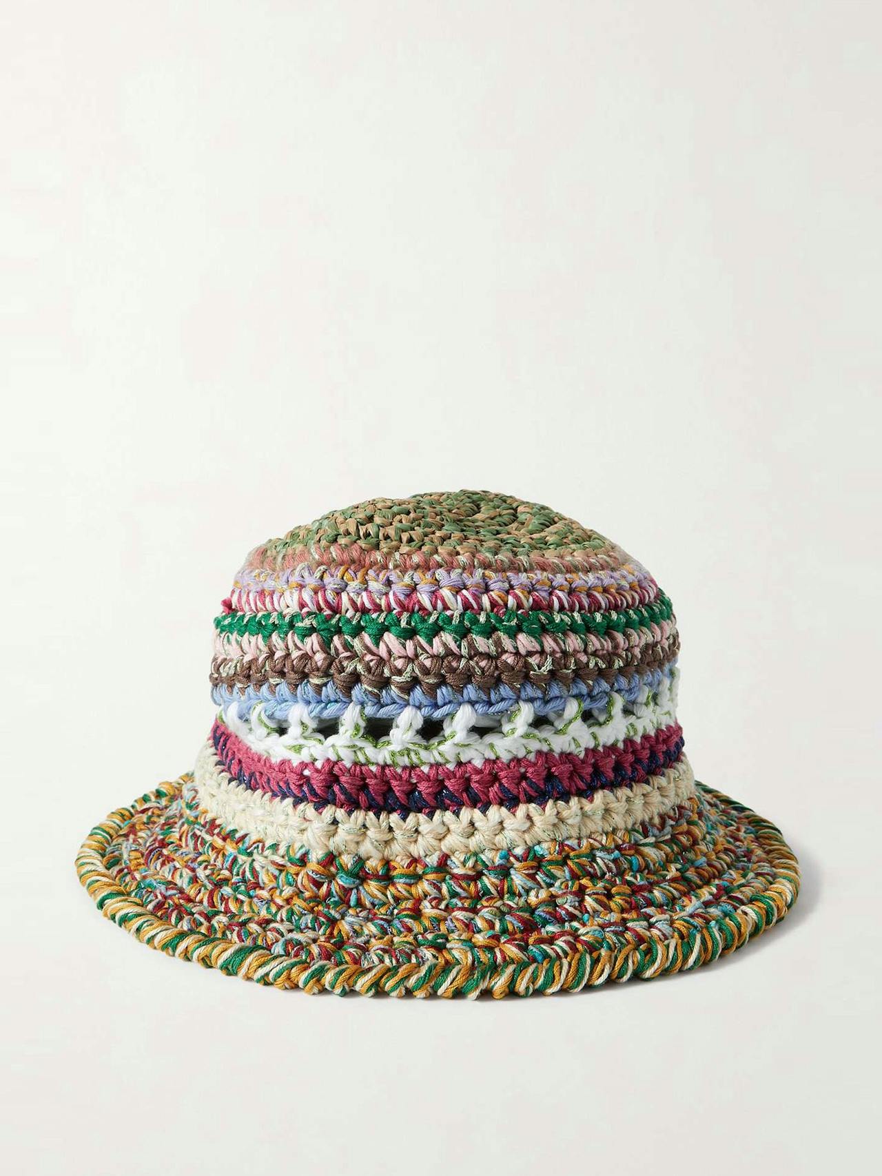 Crocheted cotton and raffia-blend bucket hat