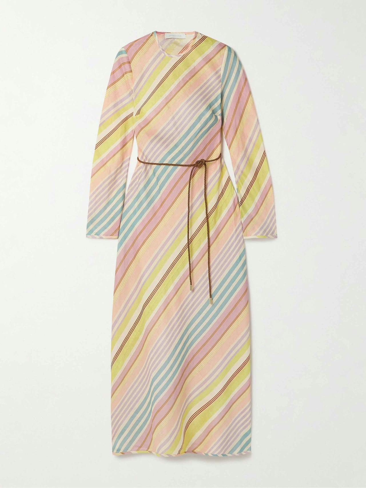Halliday belted striped linen maxi dress