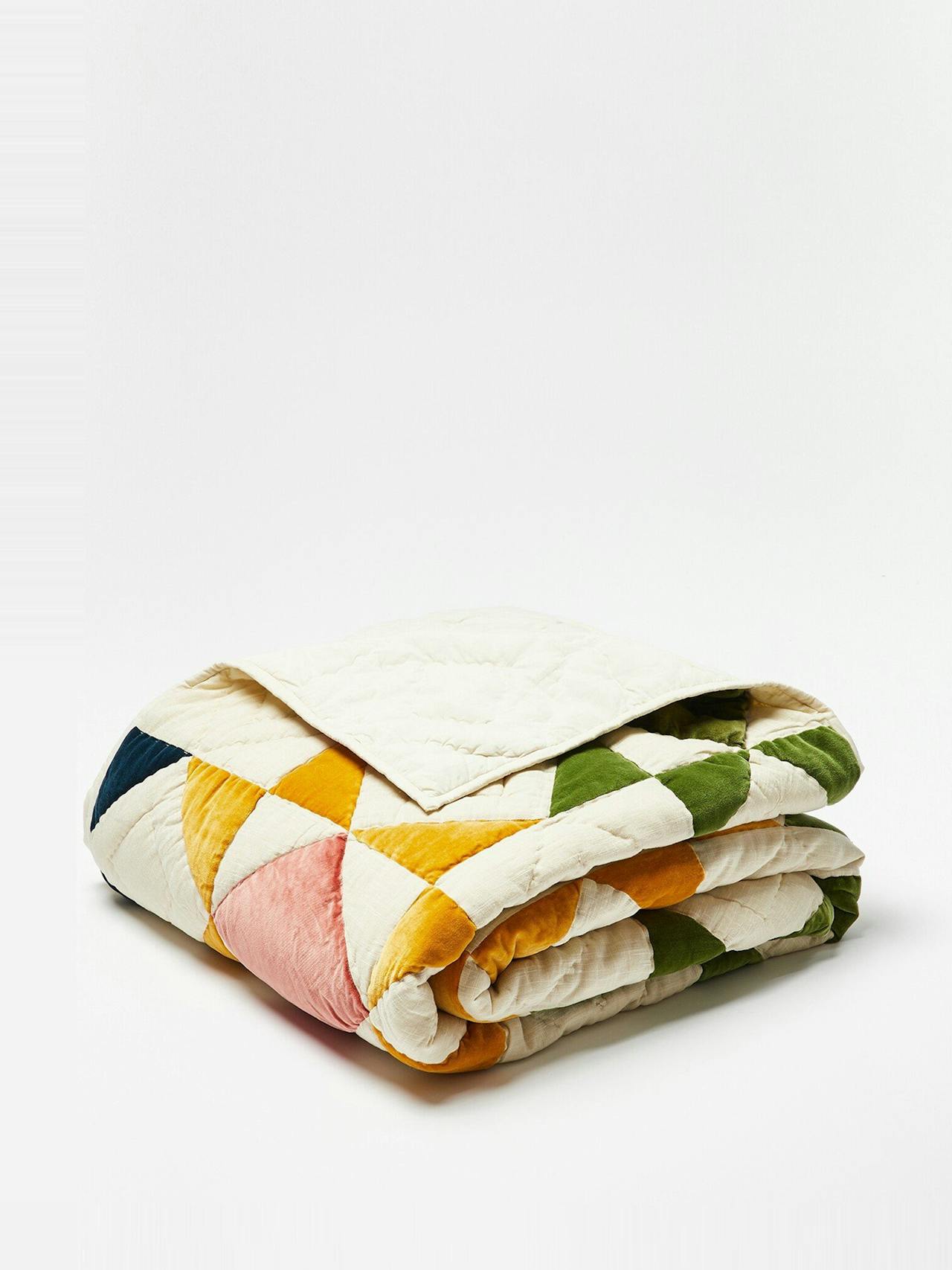 Patchwork multicolour velvet bedspread