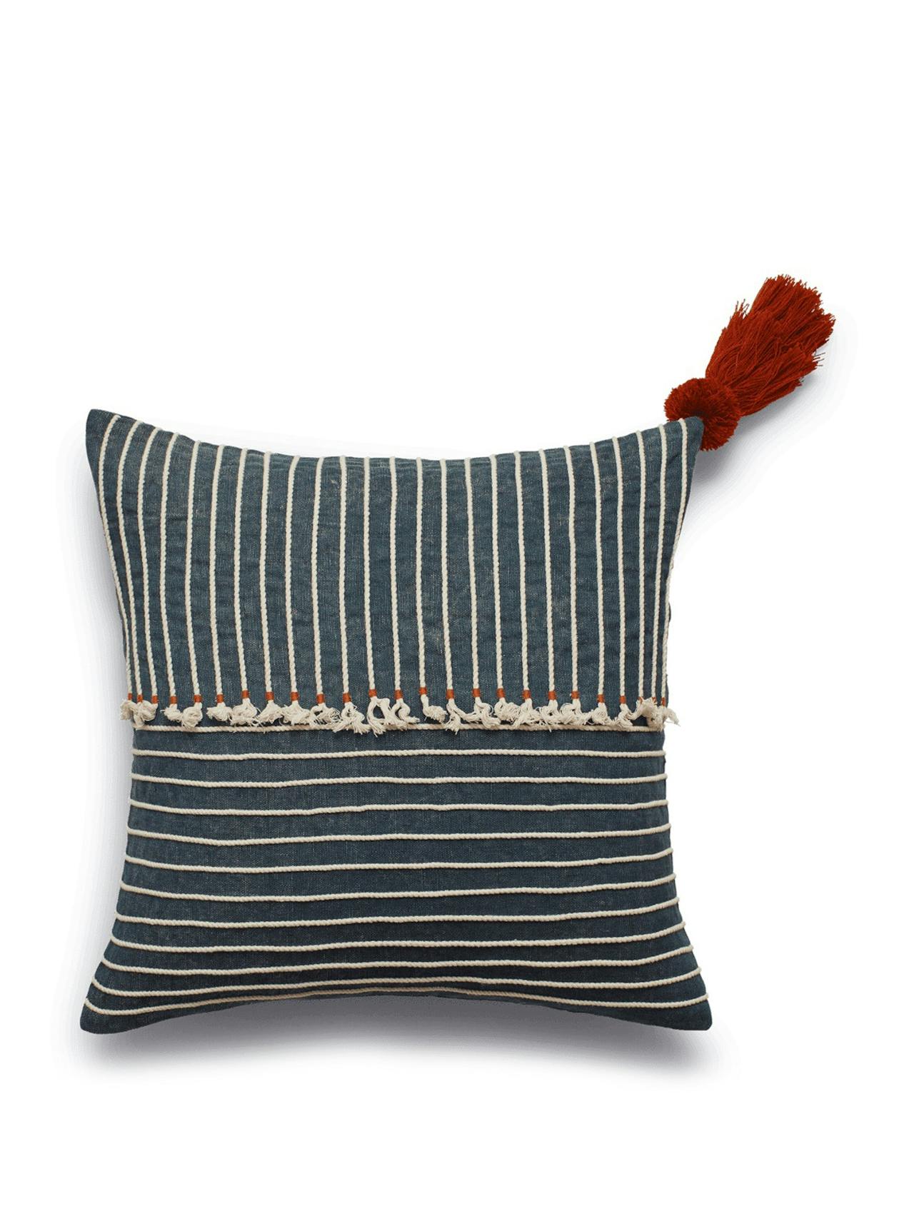 Kailani stripe cushion cover - indigo/white