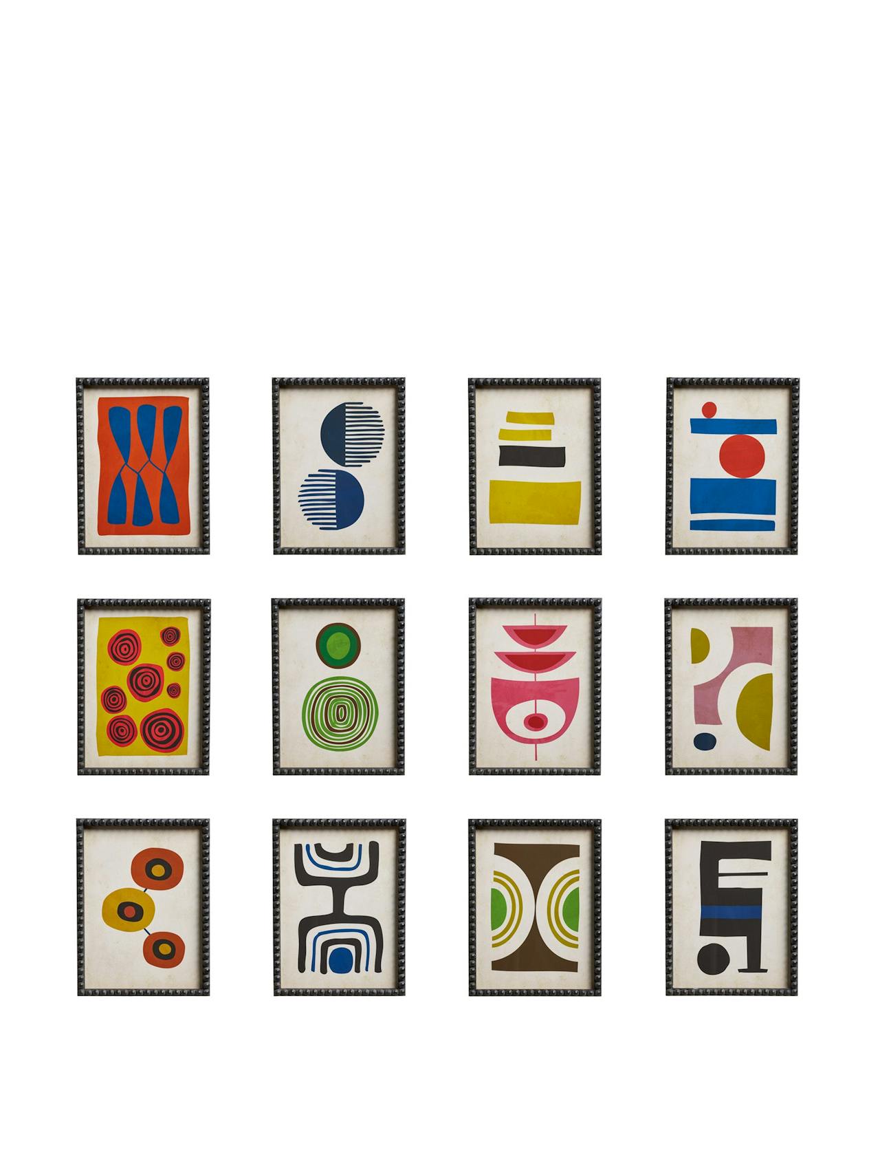 Multicoloured framed abstract prints (set of 12)