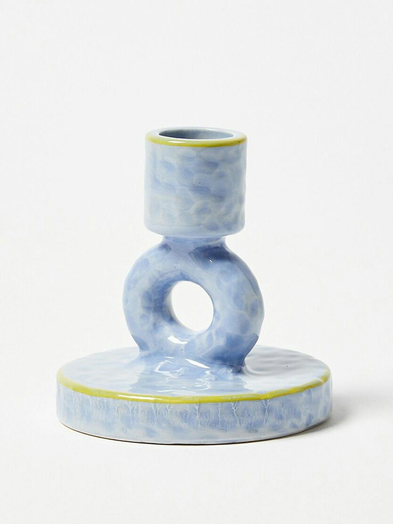 Tuo blue ceramic candlestick holder