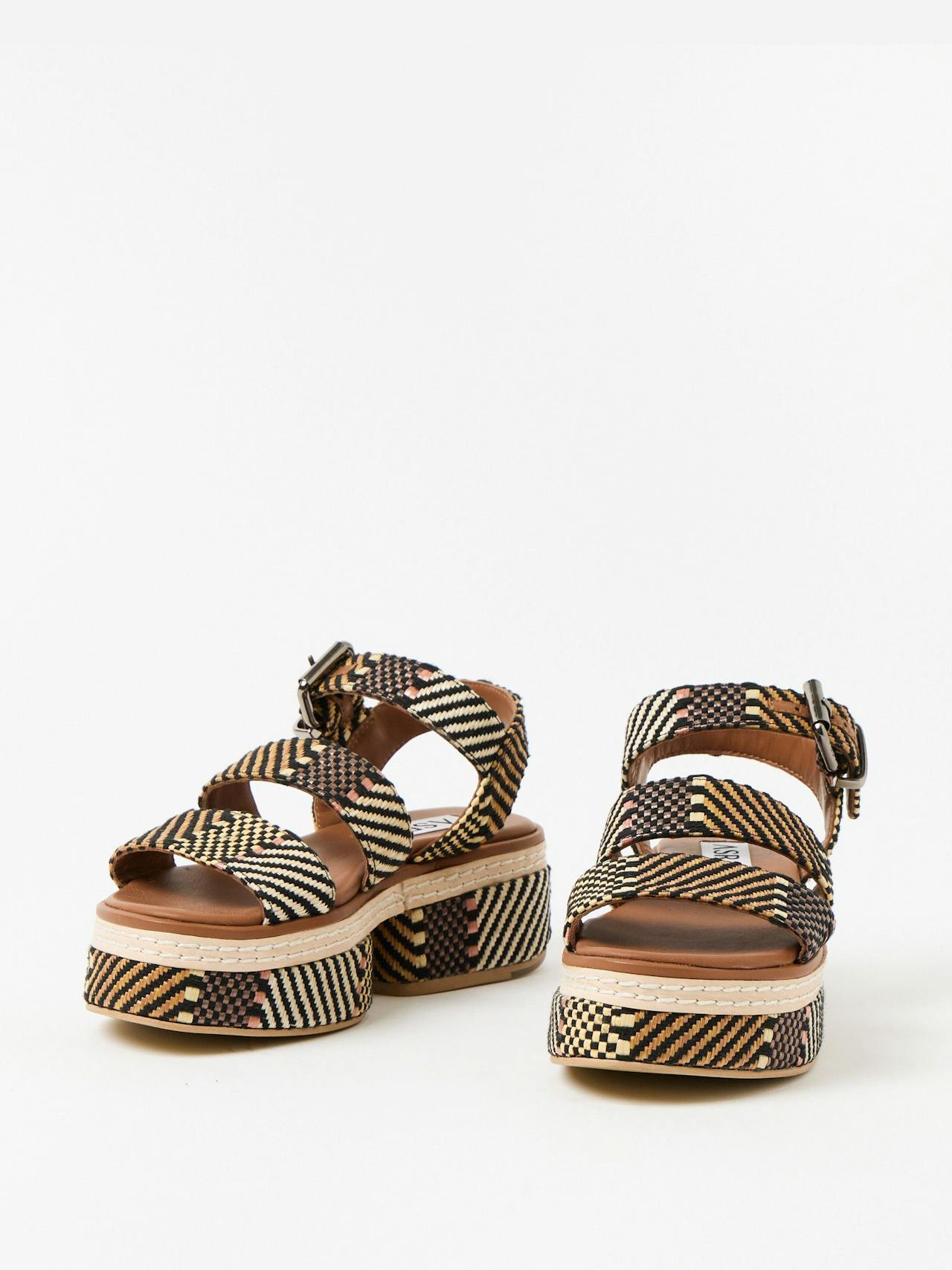 Asra Elijah brown raffia leather platform sandals